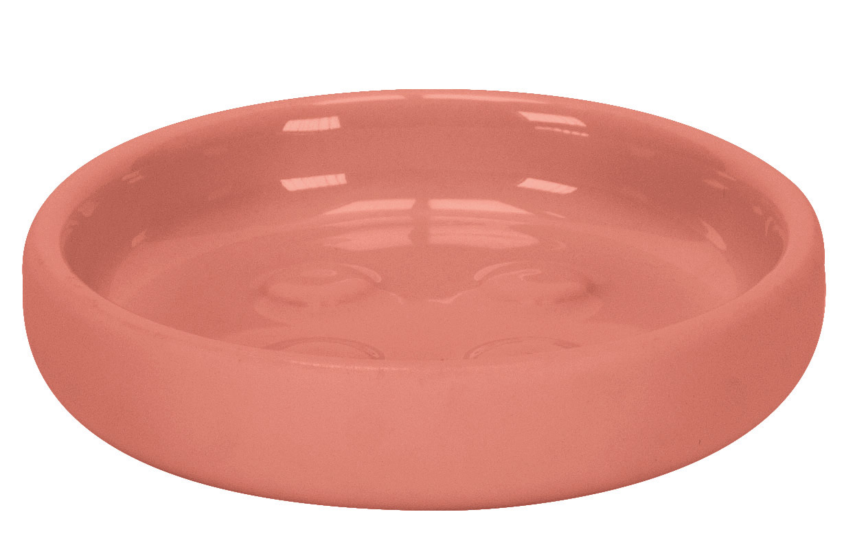 Seifenschale ECLIPSE Terracotta Runde, korallenfarbene Seifenschale aus Keramik mit glänzender Oberfläche. Ideal für Badezimmer und Gäste-WCs.