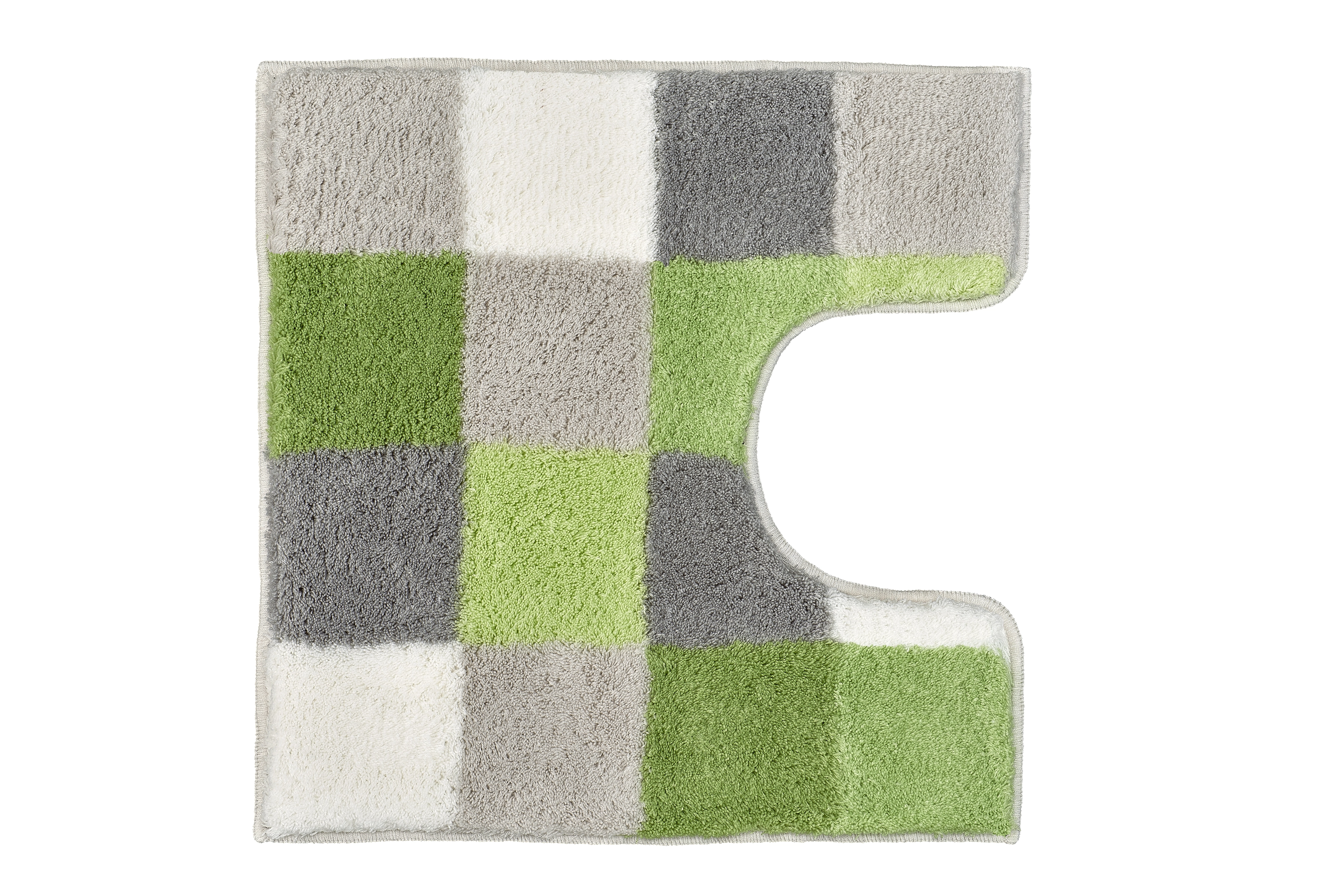 WC-Vorleger CARO Distel 55 x 55 cm mit Ausschnitt Bunte Badematte mit Karomuster in Grün-, Grau- und Weißtönen, passend für WC-Vorleger.