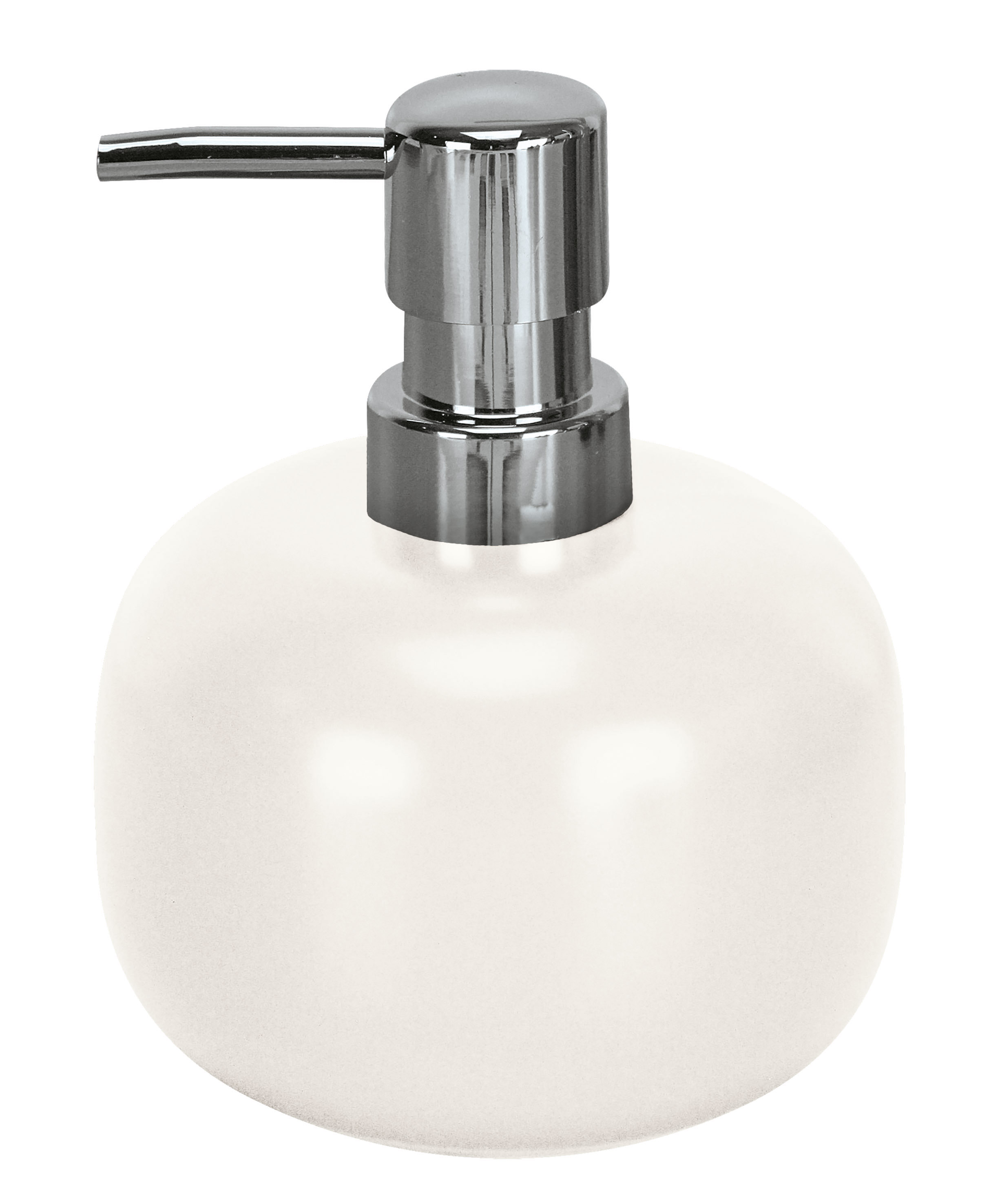 Seifenspender ASANA Weiß Moderner Seifenspender aus Keramik in Weiß mit glänzendem Chrom-Pumpkopf, ideal für stilvolle Badezimmer.