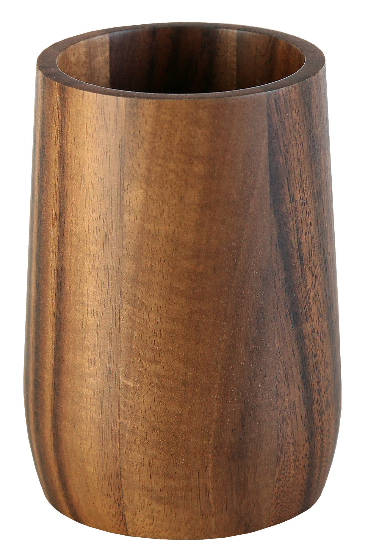 Eleganter Zahnputzbecher aus hochwertigem Holz mit natürlicher Maserung, ideal für ein stilvolles Badezimmer.