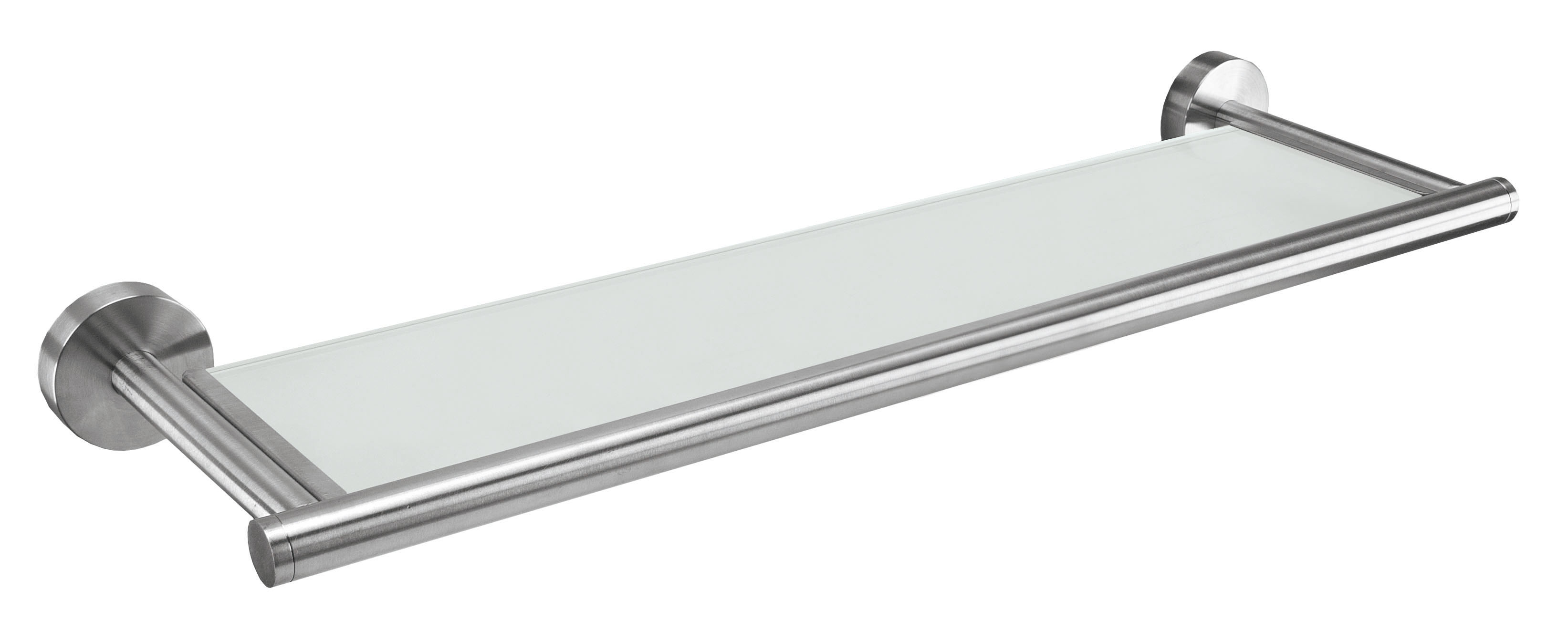 Wandregal aus Edelstahl mit Glasablage, ideal für Badezimmer. Modernes Design, robust und stilvoll.