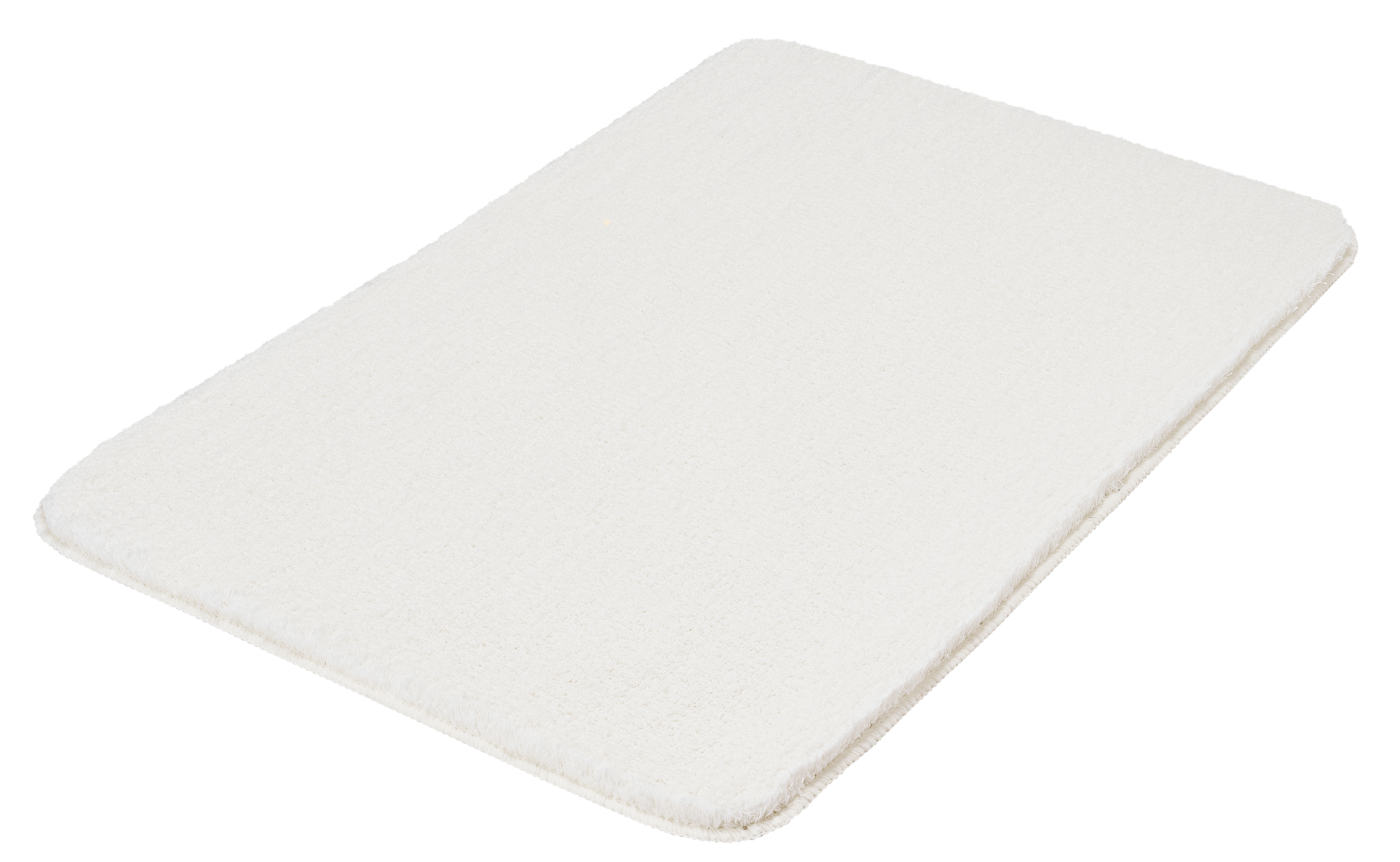 Weißer, rechteckiger Badezimmerteppich mit weicher, flauschiger Oberfläche. Ideal für ein gemütliches und stilvolles Badezimmer.