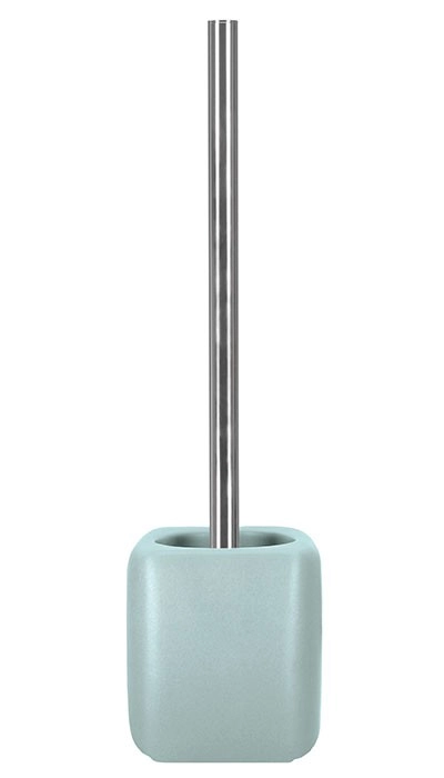 4004478293472 Toilettenbürste mit hellblauem, quadratischem Halter und Edelstahlgriff. Modernes Design für stilvolle Badezimmer.