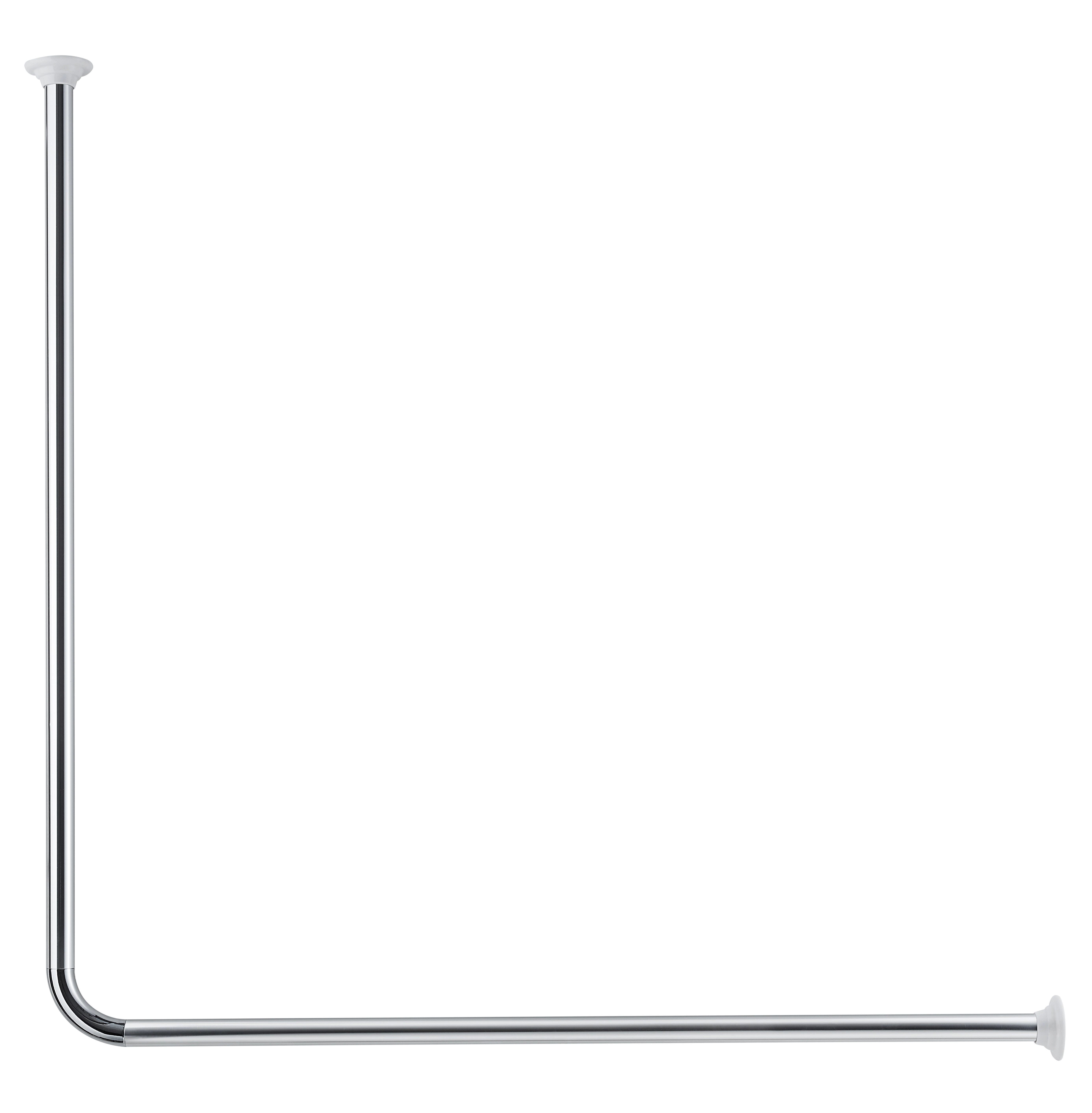 L-förmige Duschvorhangstange aus Chrom, ideal für Eckduschen, einfache Montage, modernes Design.