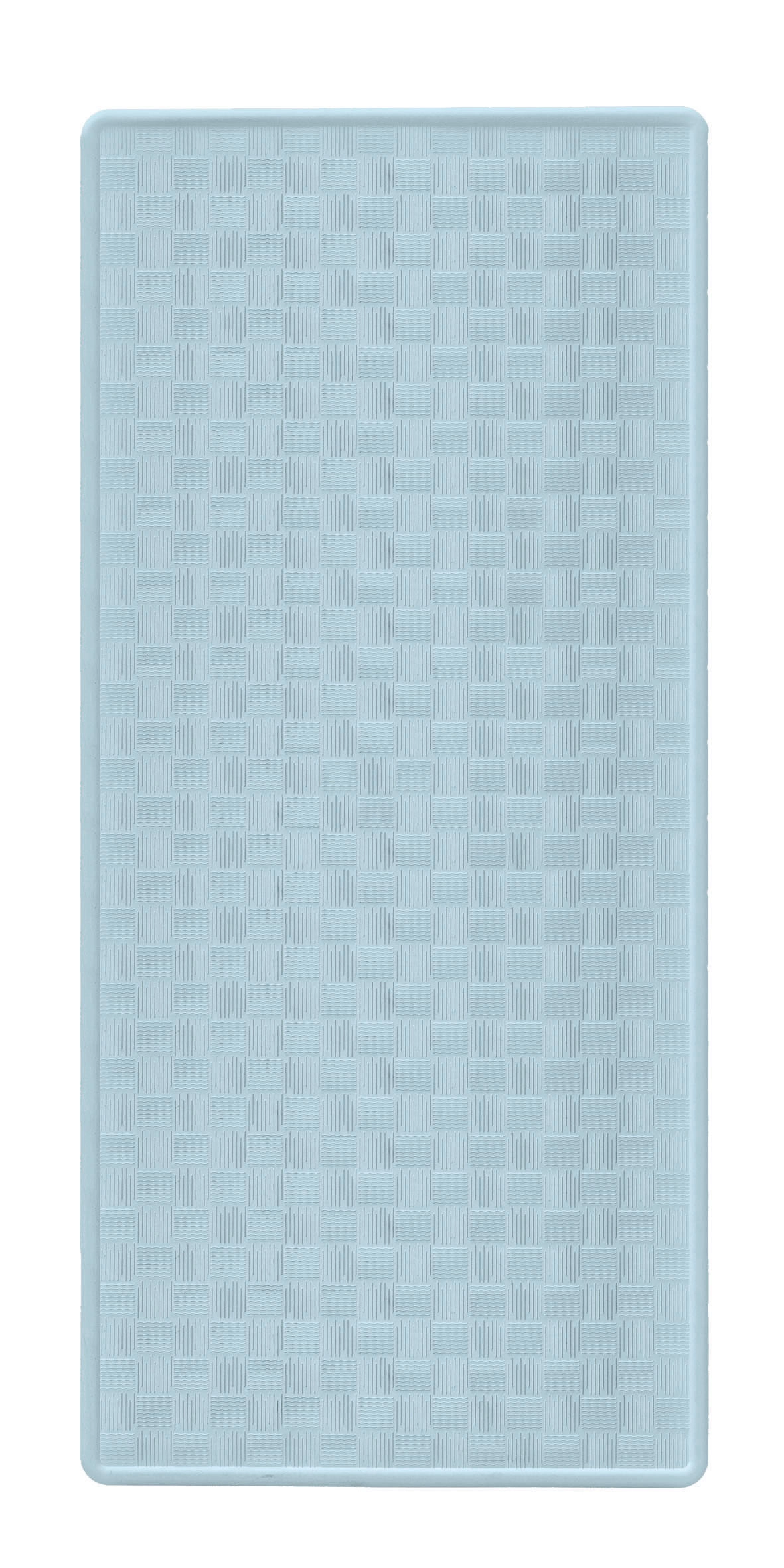 Blaue, rechteckige Badematte mit rutschfester Oberfläche und dezentem, geometrischem Muster. Ideal für Badezimmer.