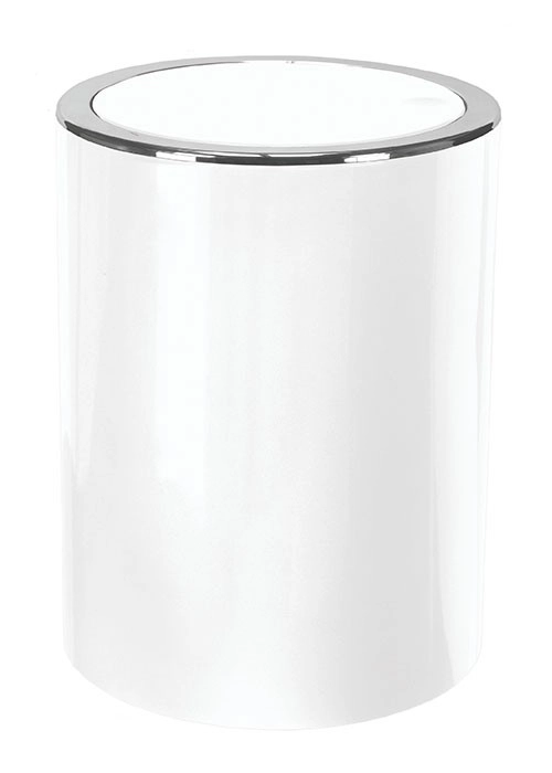 4004478300071 Moderner, weißer Abfalleimer mit glänzendem Chromdeckel, ideal für Badezimmer oder Büro. Schlichtes, elegantes Design.