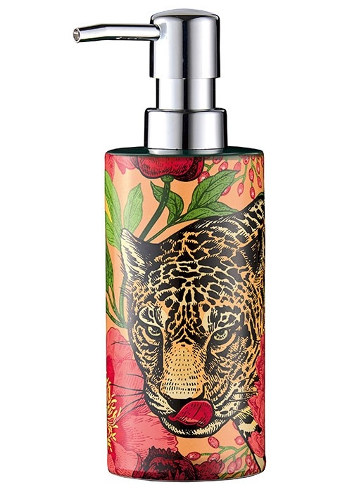 4004478316669 Seifenspender mit Leoparden-Design und floralen Elementen, ideal für stilvolle Badezimmer.