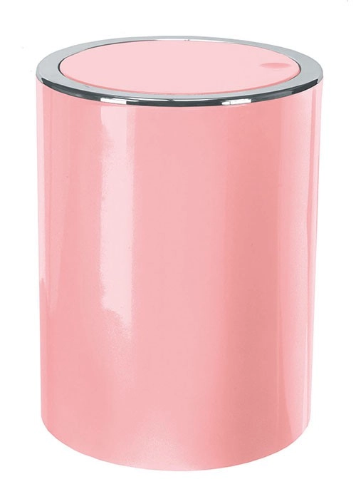 4004478266902 Rosa, zylindrischer Kosmetikeimer mit glänzendem Finish und silbernem Deckel. Modernes Design, ideal für Badezimmer oder Schminktische.