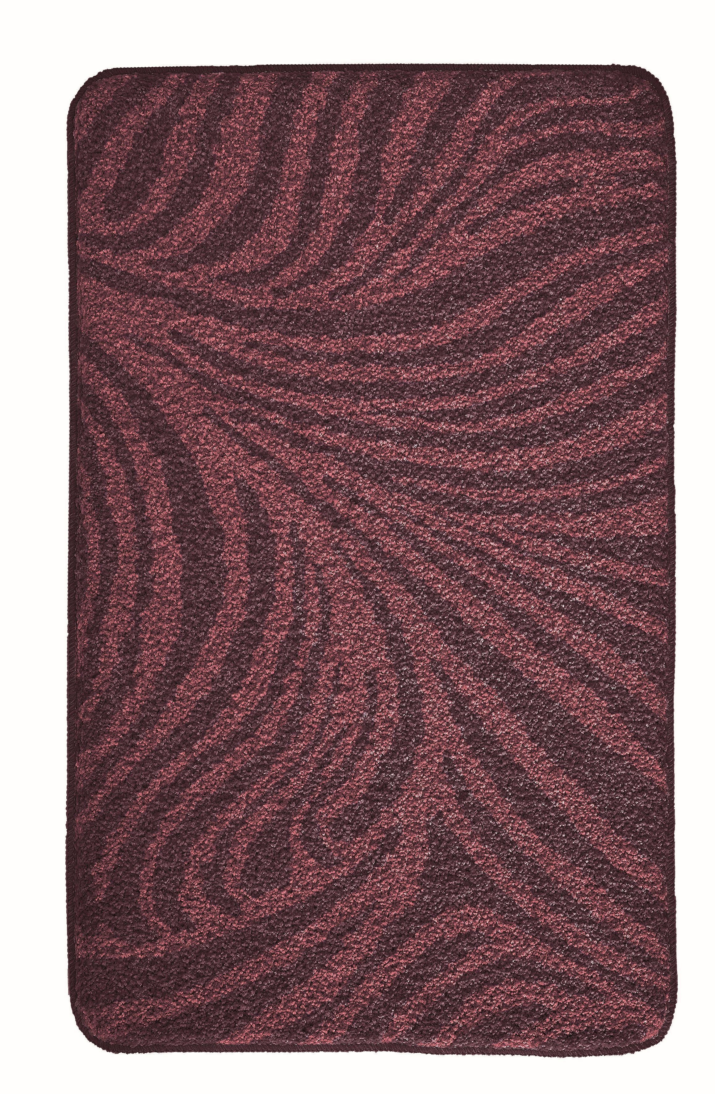 Roter Badteppich mit wellenförmigem Muster, rechteckig, weiche Textur, rutschfeste Unterseite, ideal für Badezimmer.
