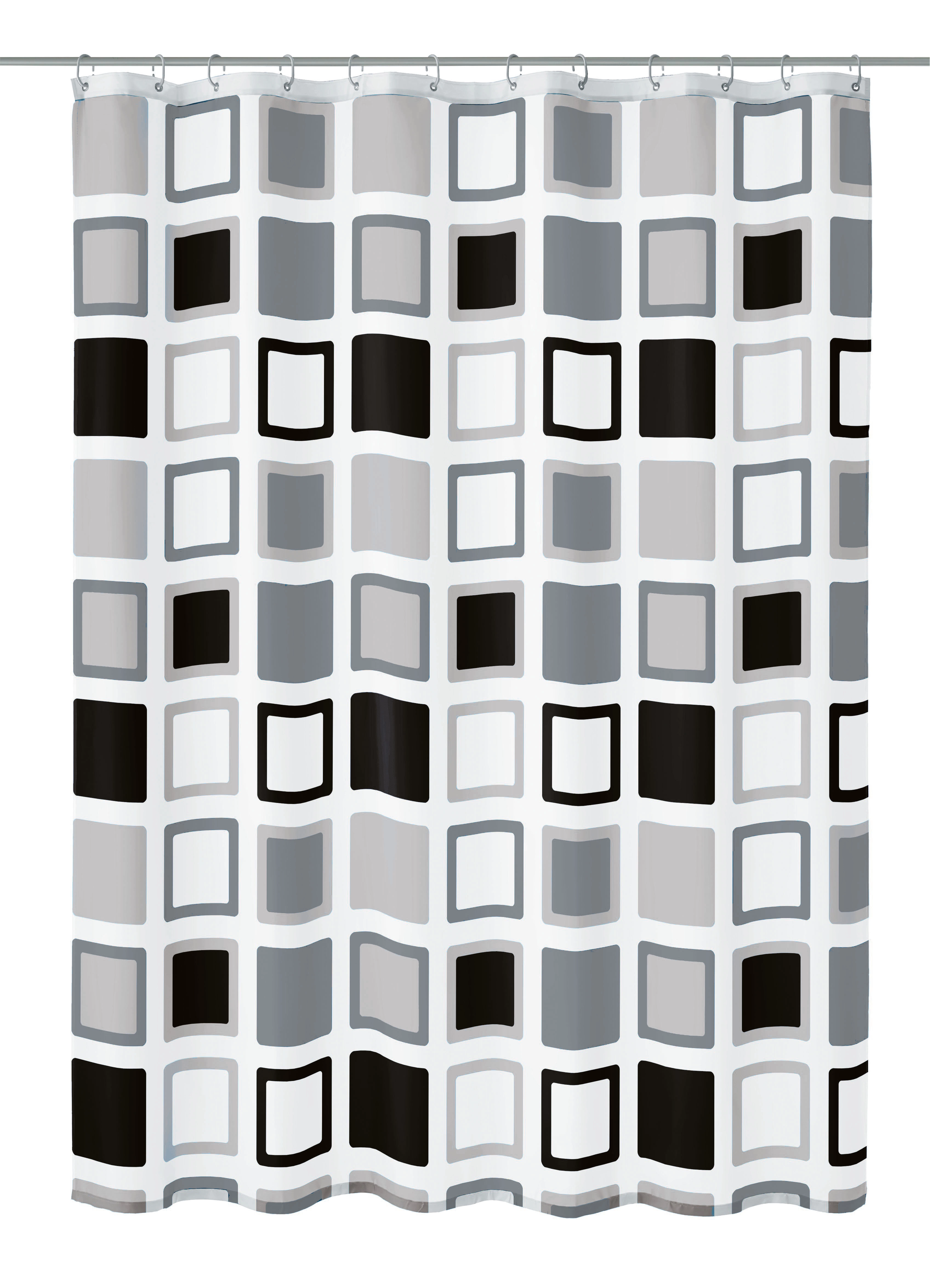 Duschvorhang PEVA CLIPPER Anthrazit 120 x 200 cm Duschvorhang mit modernem, geometrischem Muster in Schwarz, Weiß und Grautönen, ideal für ein stilvolles Badezimmer.