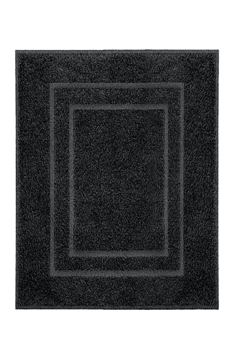 Frottiervorleger PLAZA Schwarz 60 x 80 cm Quadratischer, dunkelgrauer Badteppich mit dezentem, geometrischem Muster. Weiche Textur für ein komfortables Badeerlebnis.