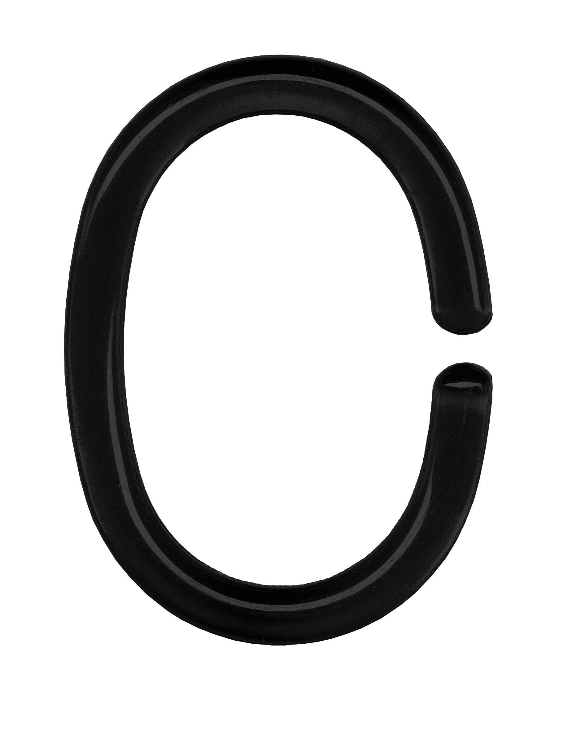 Duschvorhang-Ringe Schwarz Set 12-teilig Schwarzer Duschvorhangring in C-Form aus Kunststoff. Ideal für eine einfache und stilvolle Befestigung des Duschvorhangs.