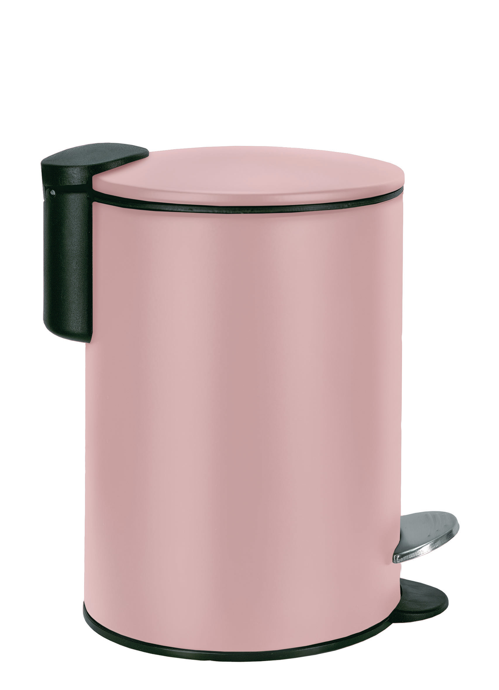 Kosmetikeimer SILENCE Old Rose 3 Liter Runder, rosafarbener Treteimer mit schwarzem Deckel und Fußpedal, ideal für Badezimmer oder Küche.
