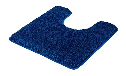 Blaue, rechteckige Badematte mit Ausschnitt, weiche und flauschige Oberfläche, ideal für Badezimmer.