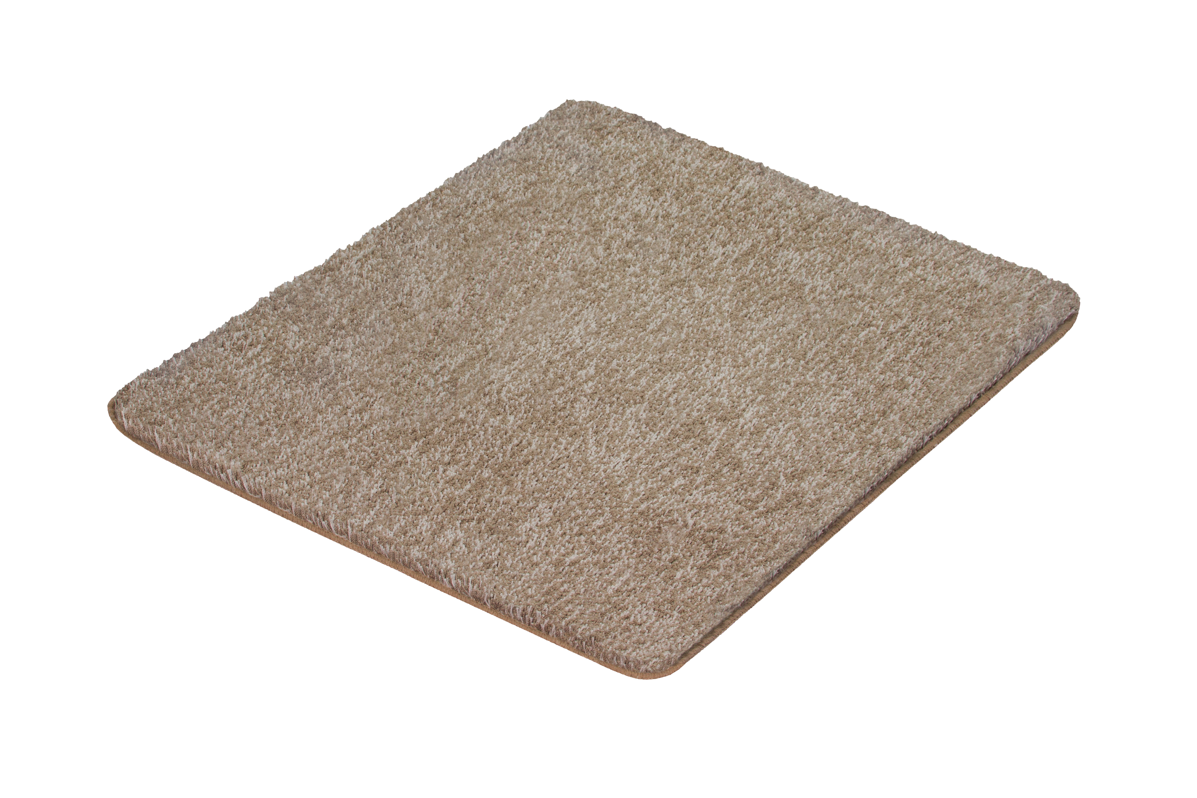 Beige Badematte mit weicher, flauschiger Oberfläche und rutschfester Unterseite. Ideal für Badezimmer.