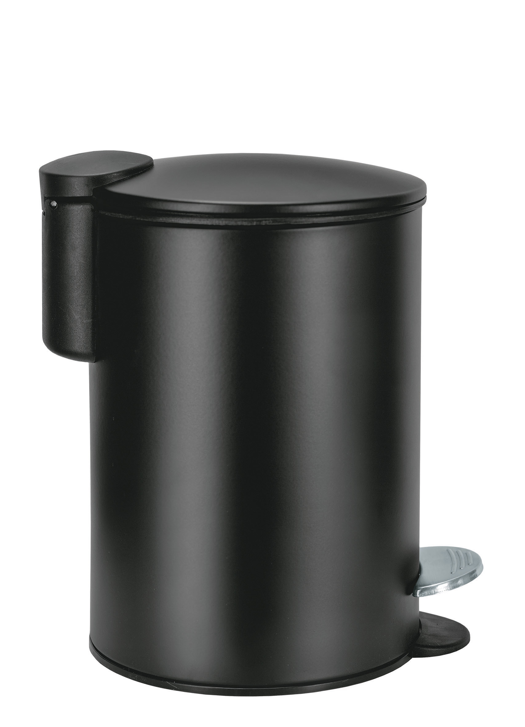 Kosmetikeimer SILENCE Schwarz 3 Liter Schwarzer, runder Treteimer mit Deckel und seitlichem Griff, ideal für Badezimmer oder Küche.