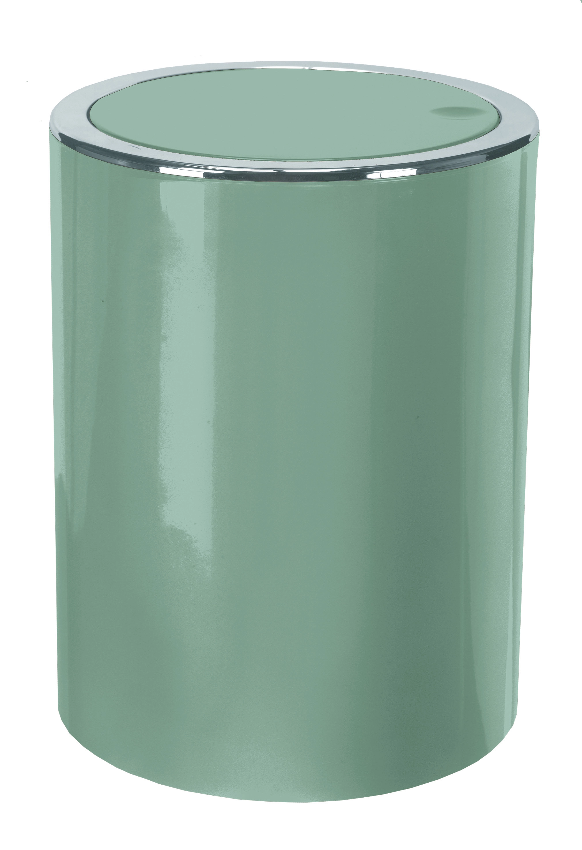 Kosmetikeimer CLAP Maledivia 5 Liter Moderner, zylindrischer Abfalleimer in Mintgrün mit glänzendem Finish und silbernem Rand.
