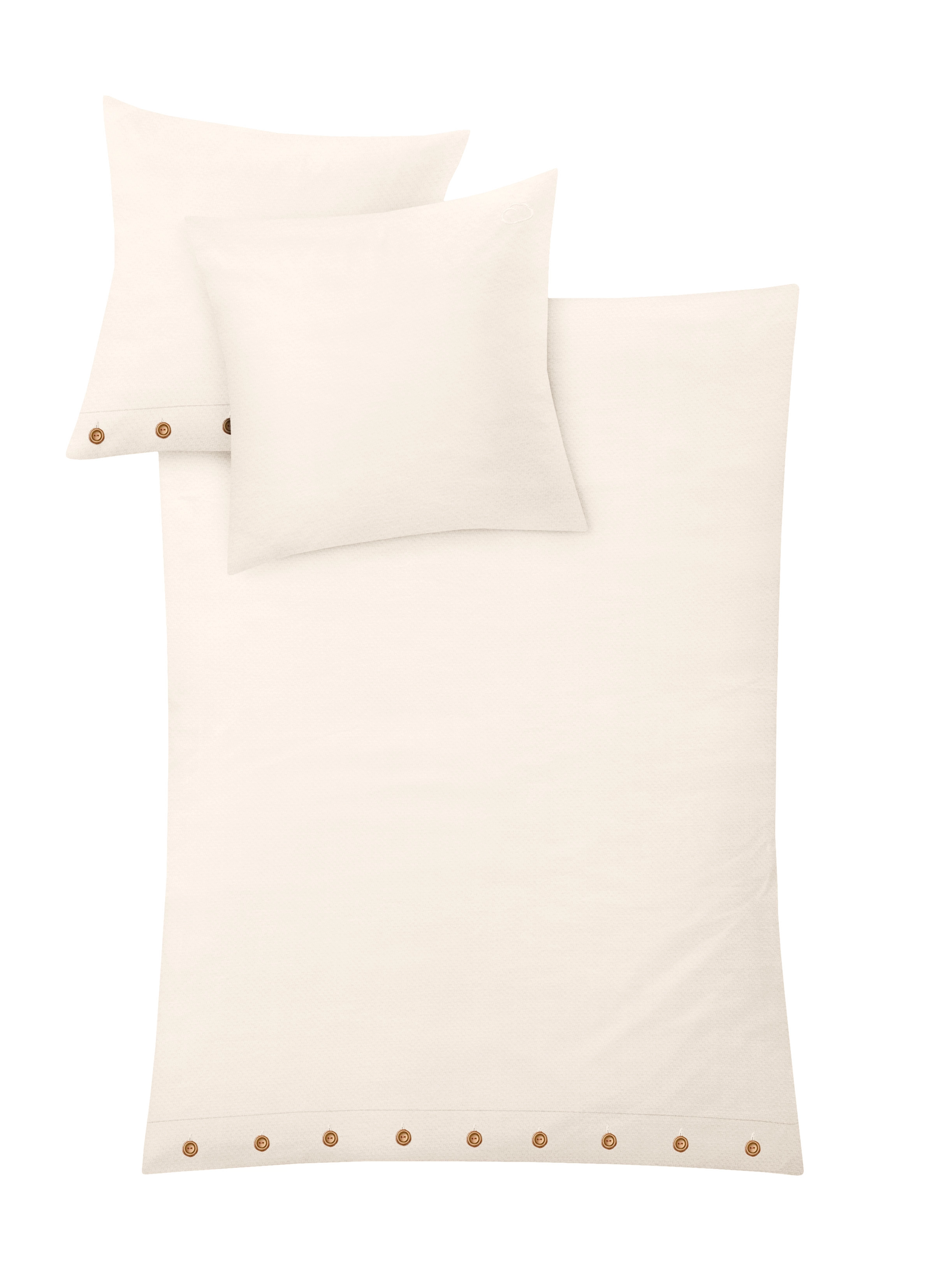 Bettwäsche Halbleinen LEINNA Wollweiß 135 x 200 cm 80 x 80 cm Elegante Bettwäsche in Creme mit dekorativen Holzknöpfen an den Rändern. Set aus Decken- und Kissenbezug.