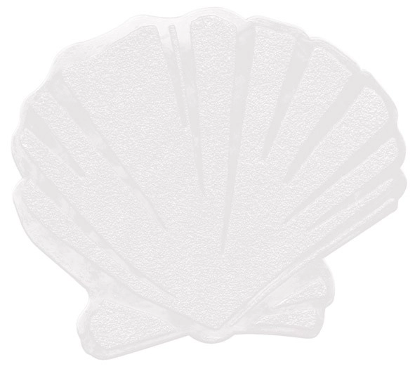 4004478087774 Transparente, muschelförmige Badematte mit rutschfester Oberfläche für sicheren Halt im Badezimmer.