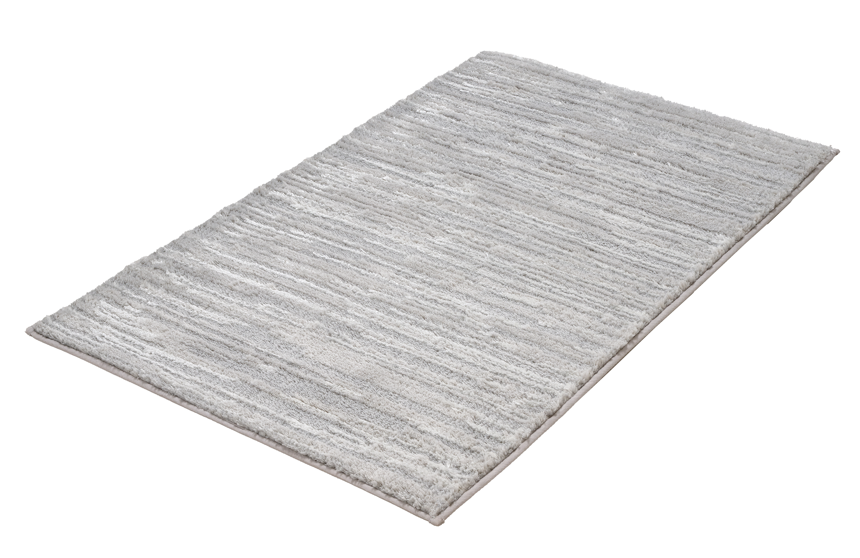 Moderner, rechteckiger Teppich in hellem Grau mit dezentem Streifenmuster, ideal für Wohn- und Schlafzimmer.