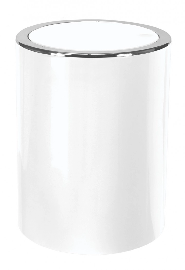 4004478258228 Moderner, weißer Abfalleimer mit glänzendem Chromdeckel, ideal für Badezimmer oder Büro. Schlichtes, elegantes Design.