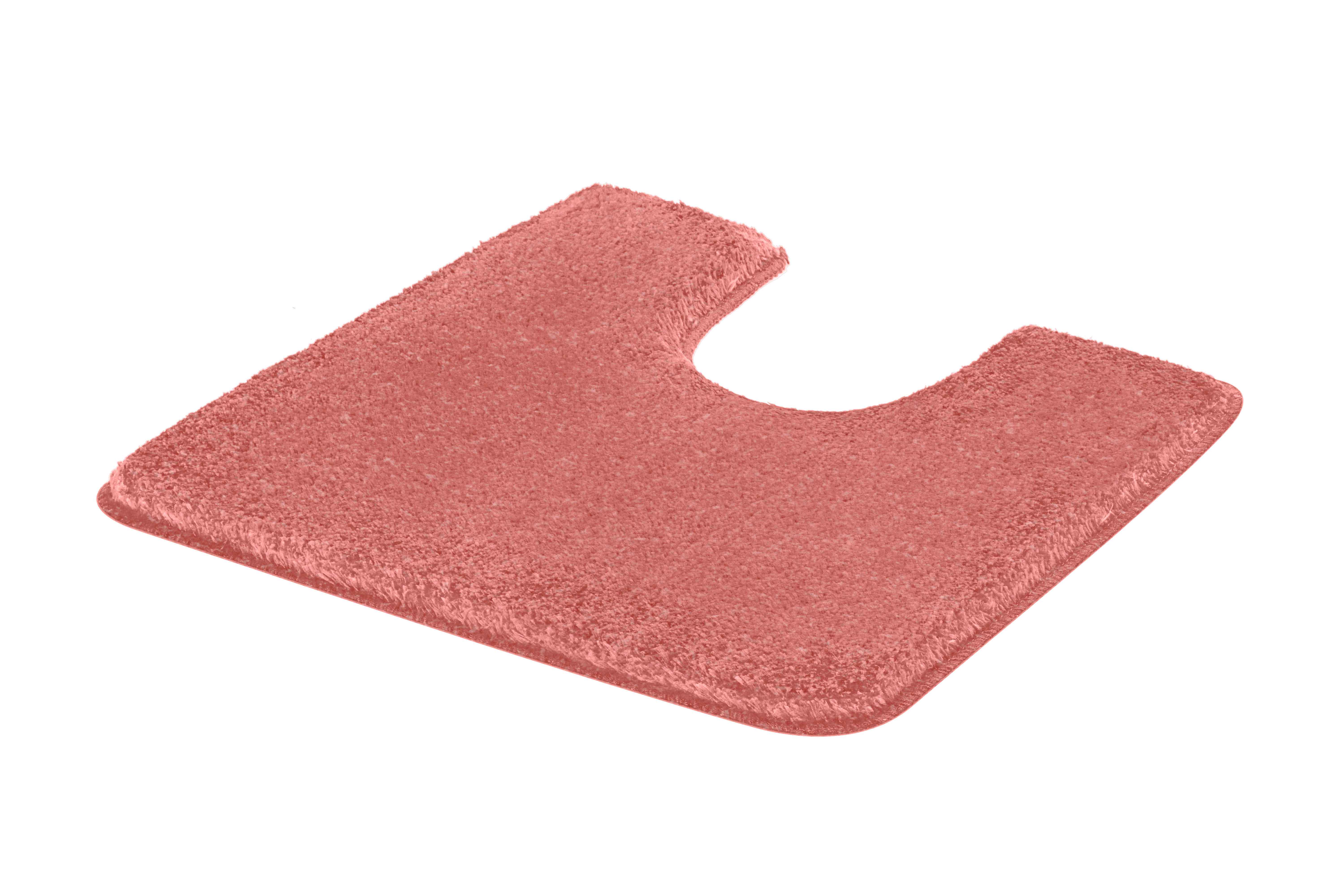 Rosa WC-Vorleger aus weichem, flauschigem Material mit Ausschnitt für die Toilettenbasis. Ideal für ein gemütliches Badezimmer.