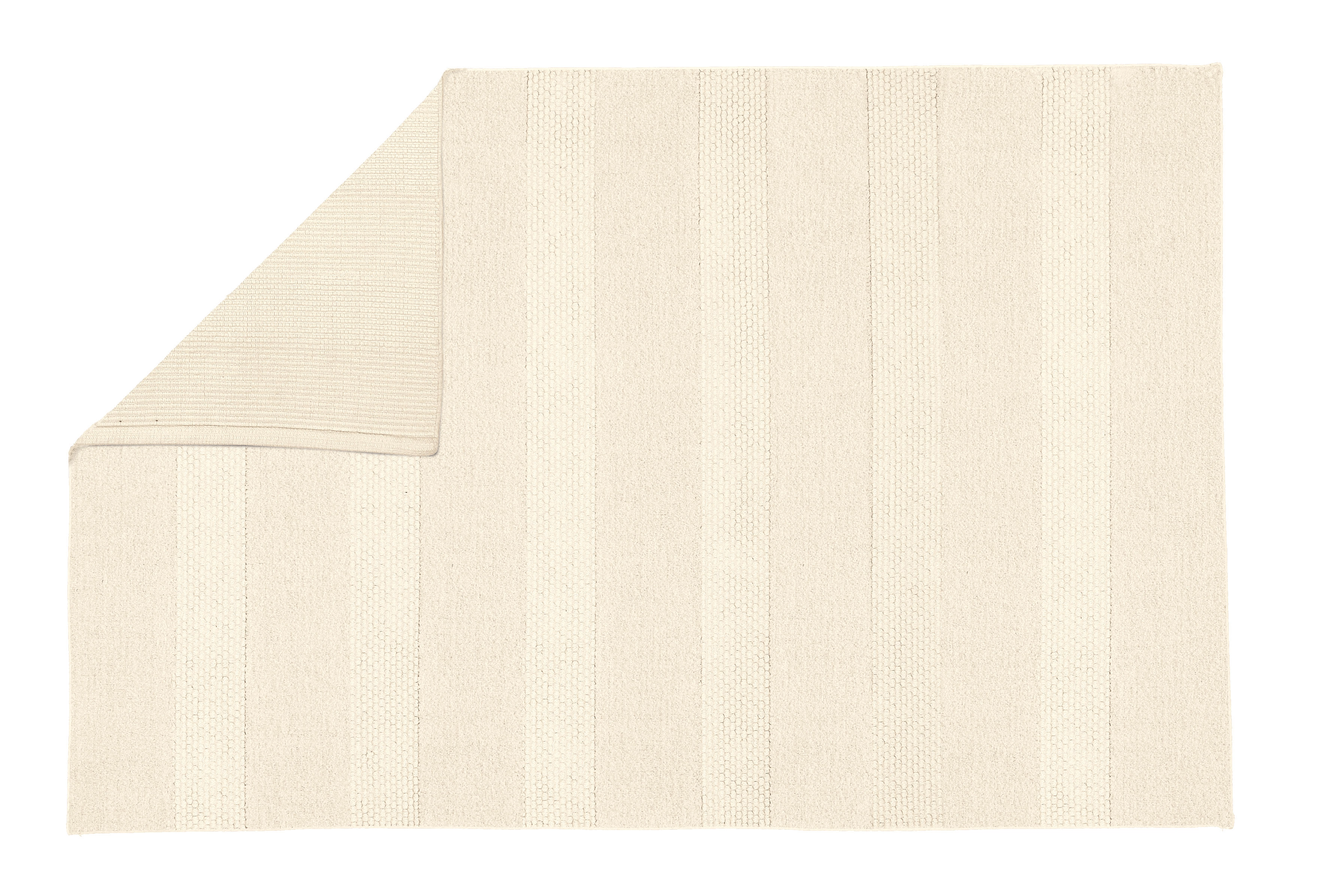 Beige Badematte mit dezentem Streifenmuster, weiche Textur, ideal für Badezimmer. Rückseite mit rutschfester Beschichtung.