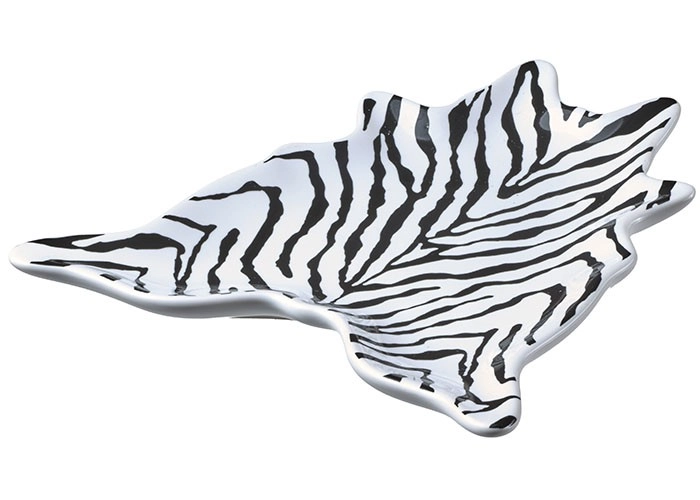 4004478316706 Dekorative Schale in Blattform mit stilvollem Zebramuster, ideal für moderne Wohnräume und als auffälliger Blickfang.
