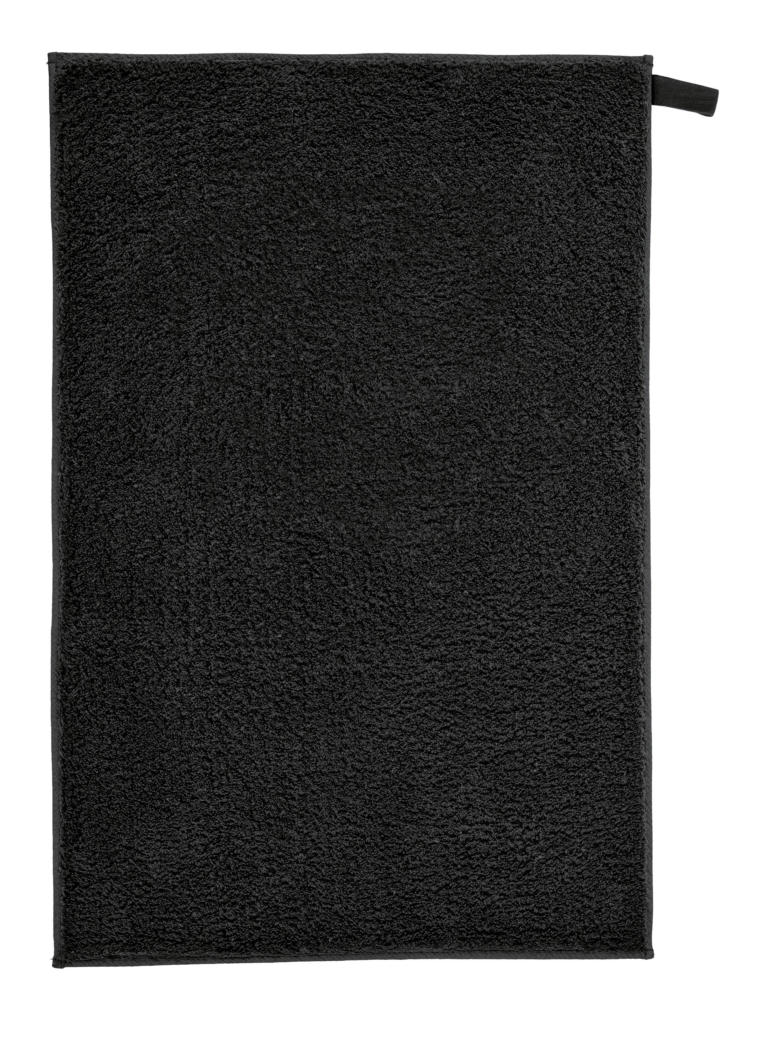Badteppich VITA Schwarz 50 x 80 cm Schwarzes, rechteckiges Handtuch aus weichem Frottee mit Aufhängeschlaufe in der oberen rechten Ecke.