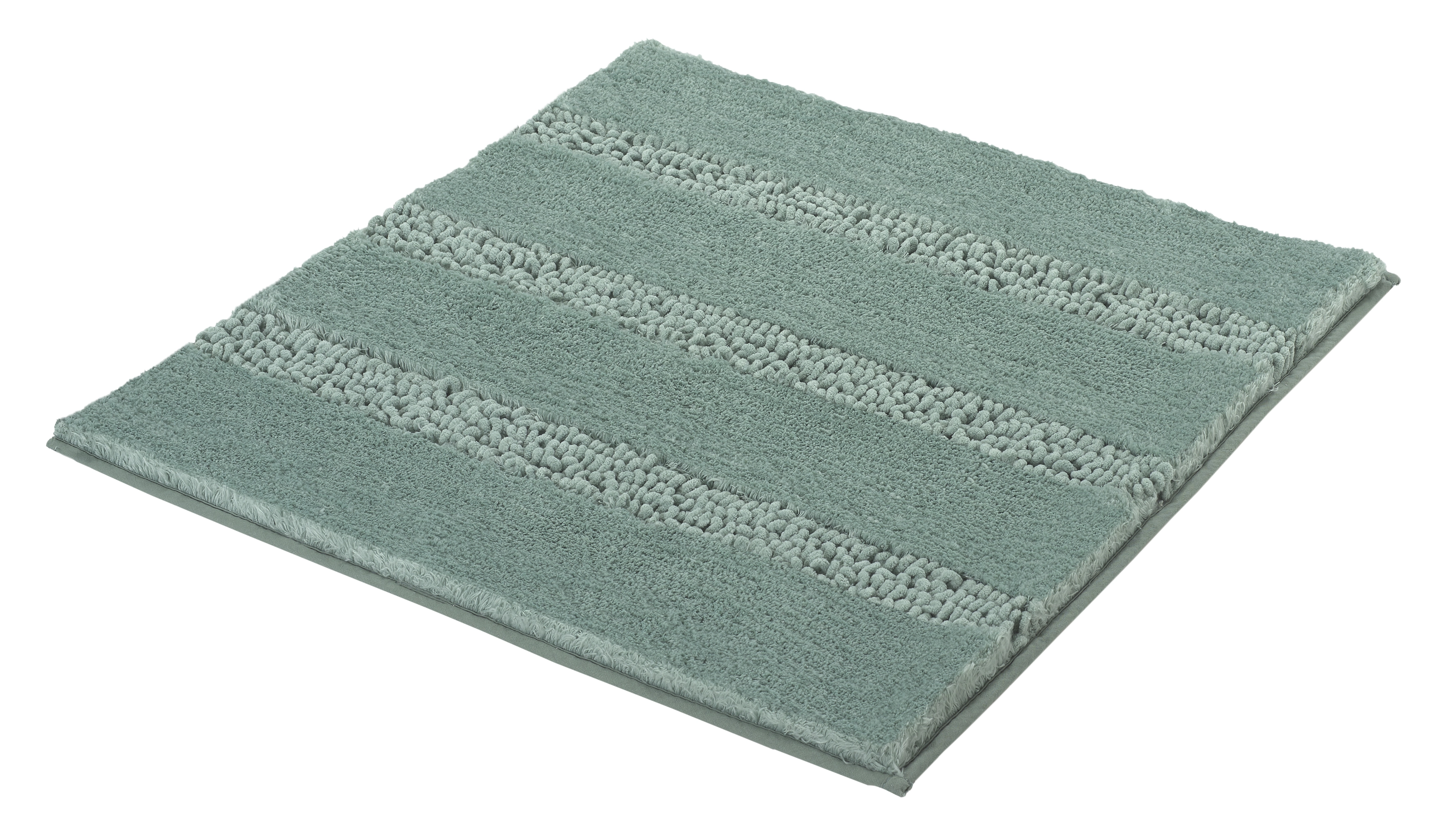 Weicher, mintgrüner Badteppich mit Streifenmuster, ideal für ein modernes Badezimmer.