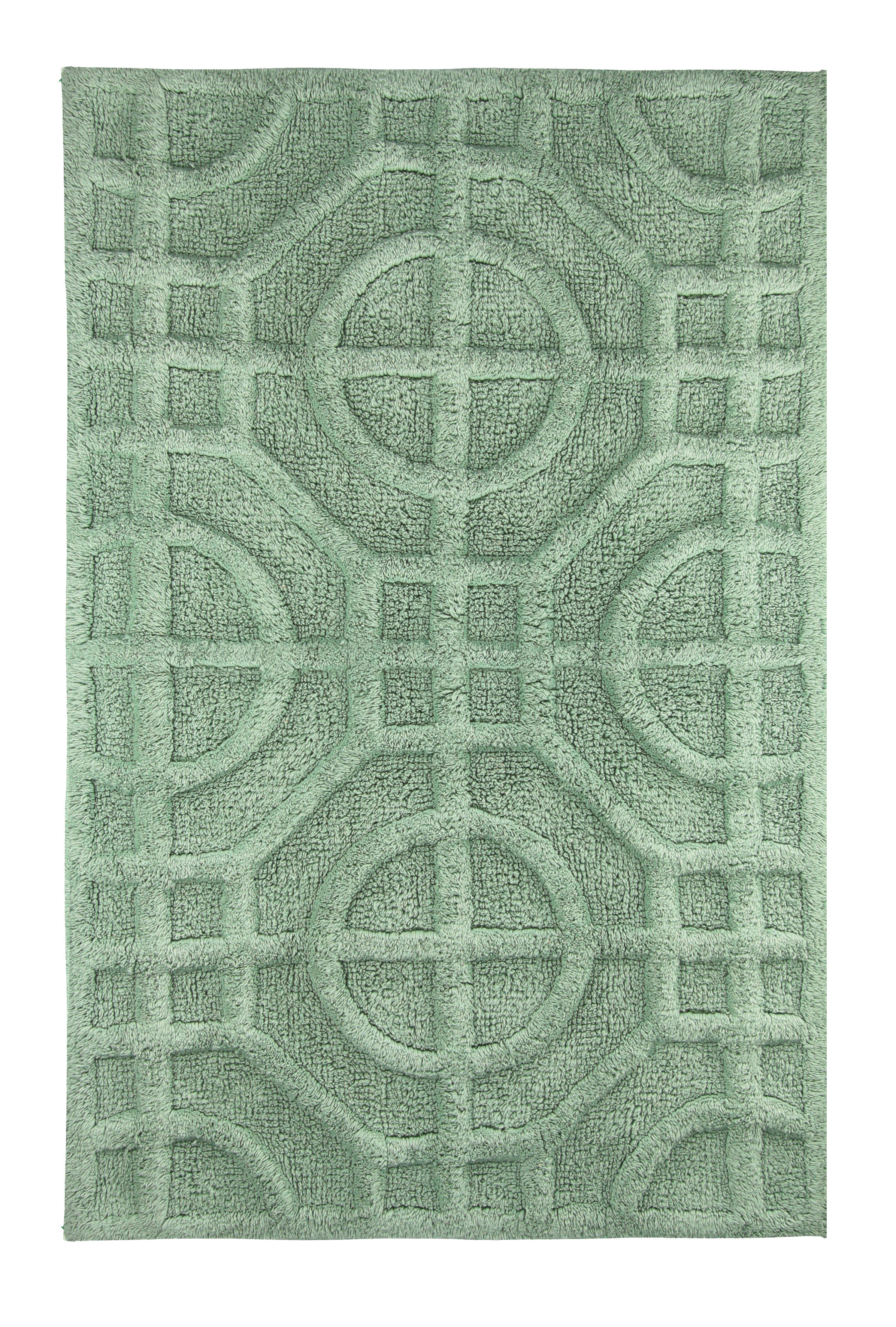 Badteppich MOSAIC Maledivia 70 x 120 cm Grüner Badteppich mit geometrischem Muster aus Kreisen und Linien, weiche Textur, ideal für moderne Badezimmer.