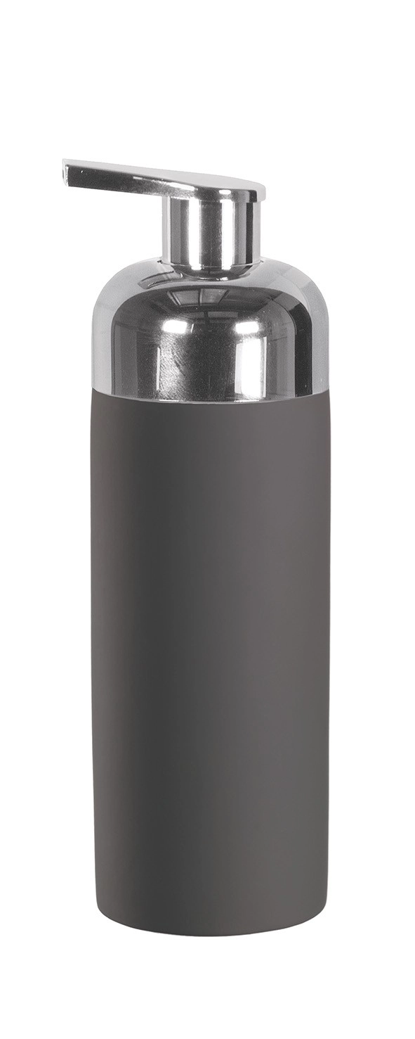 4004478236066 Moderner Seifenspender in elegantem Schwarz mit glänzendem Chrom-Pumpkopf. Ideal für stilvolle Badezimmer und Küchen.