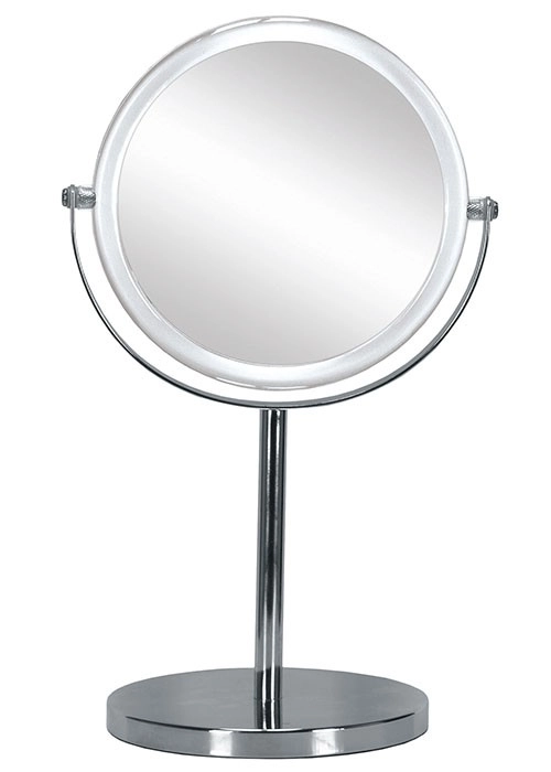 4004478278684 Moderner, runder Kosmetikspiegel mit verchromtem Standfuß und schwenkbarem Design für flexible Nutzung im Badezimmer oder Schminktisch.