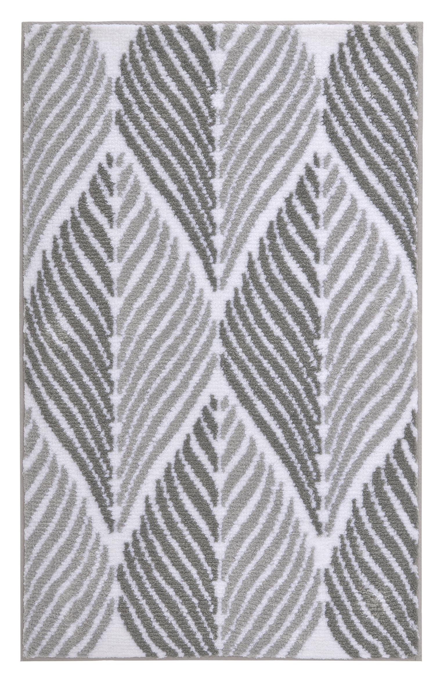 Badteppich LEAF Anthrazit 70 x 120 cm Moderner Teppich mit stilisiertem Blattmuster in Grau- und Weißtönen, ideal für Wohn- und Schlafzimmer.