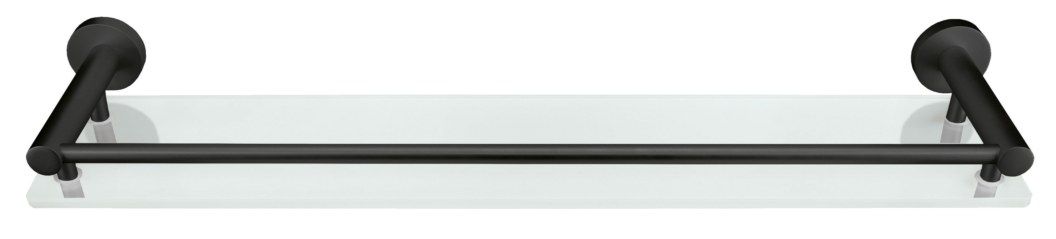 Glasablage APOLLO NERO Milky Schwarzes Wandregal mit Glasboden und zwei runden Halterungen. Modernes Design, ideal für Badezimmer oder Küche.