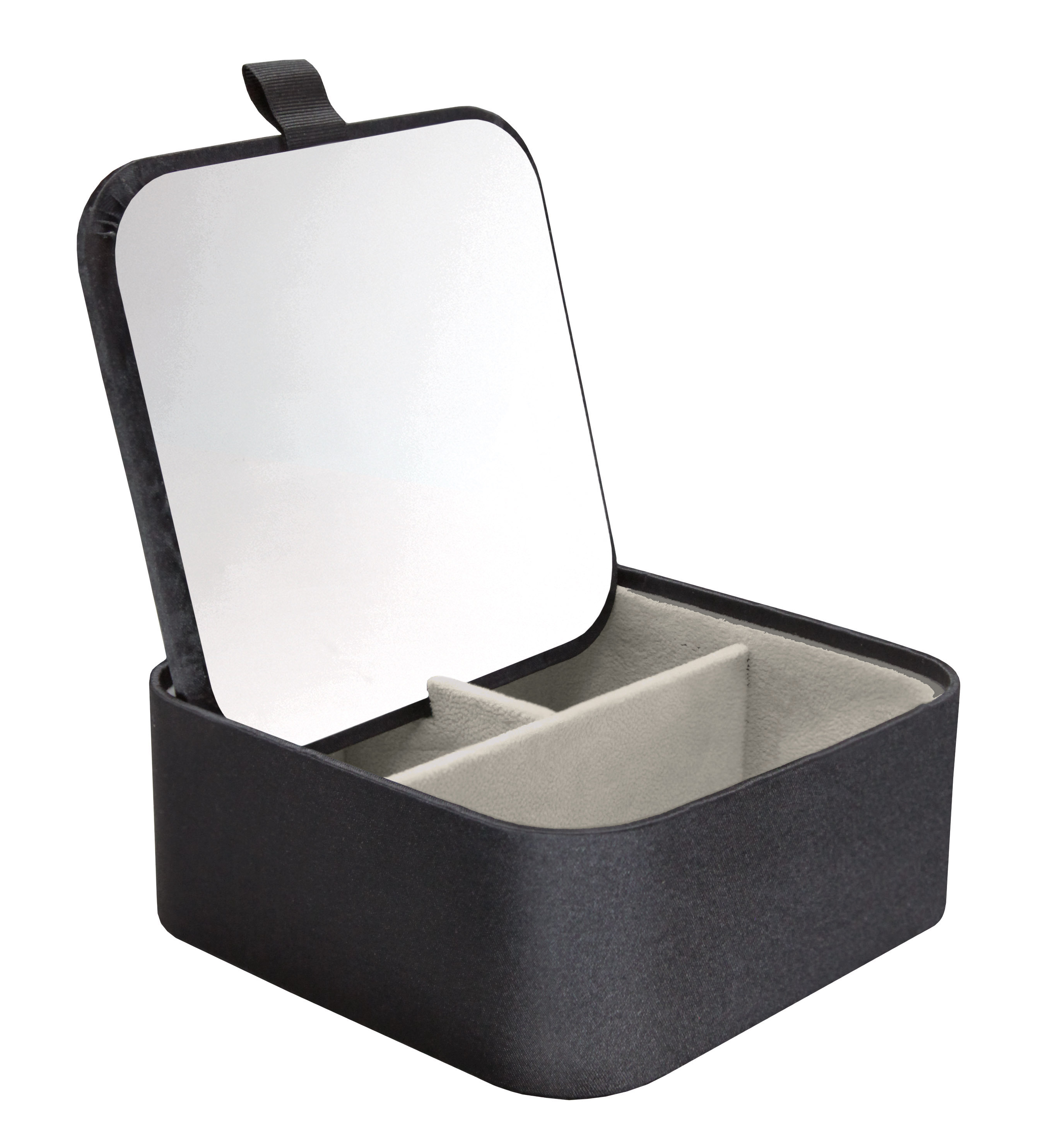 Bad-Organizer CASELLA Schwarz M Schwarze Schmuckbox mit Spiegel und Fächern, ideal zur Aufbewahrung von Schmuck und Accessoires.