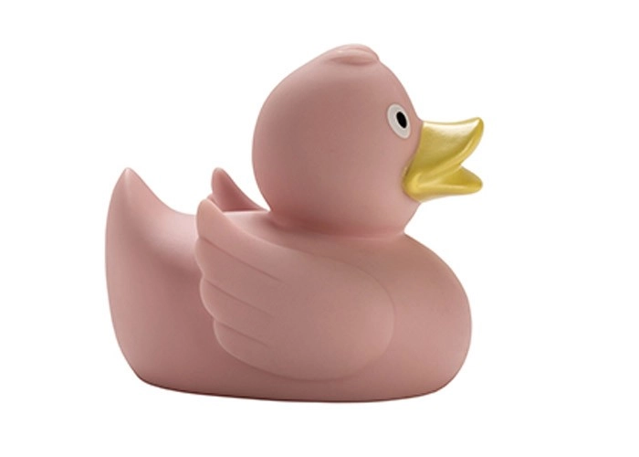 4004478303867 Rosa Badeente mit gelbem Schnabel und weißen Augen, ideal für das Badezimmer oder als Geschenk.