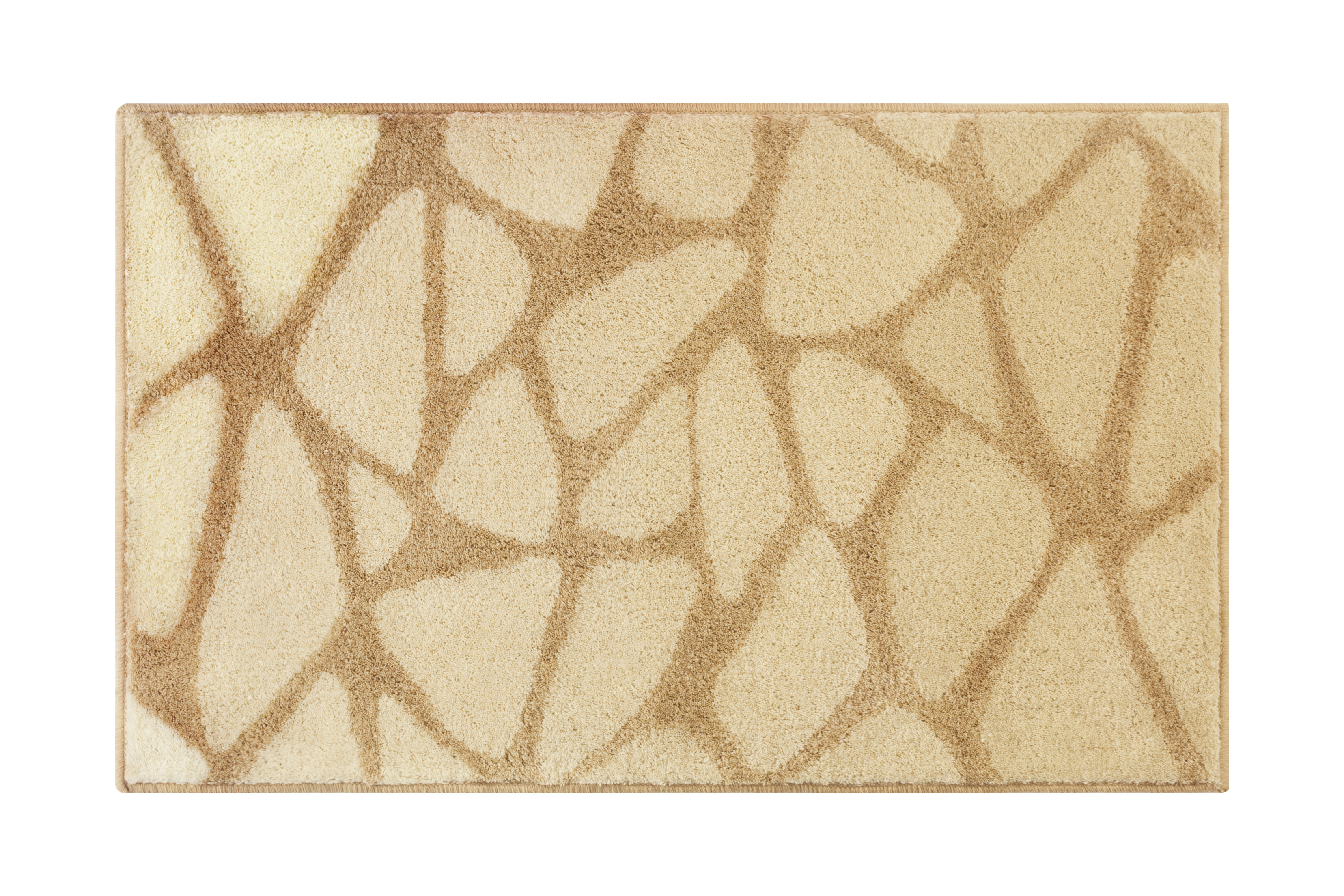 Beige Badematte mit abstraktem Muster, weiche Textur, rutschfeste Rückseite, ideal für Badezimmer und Wellnessbereiche.