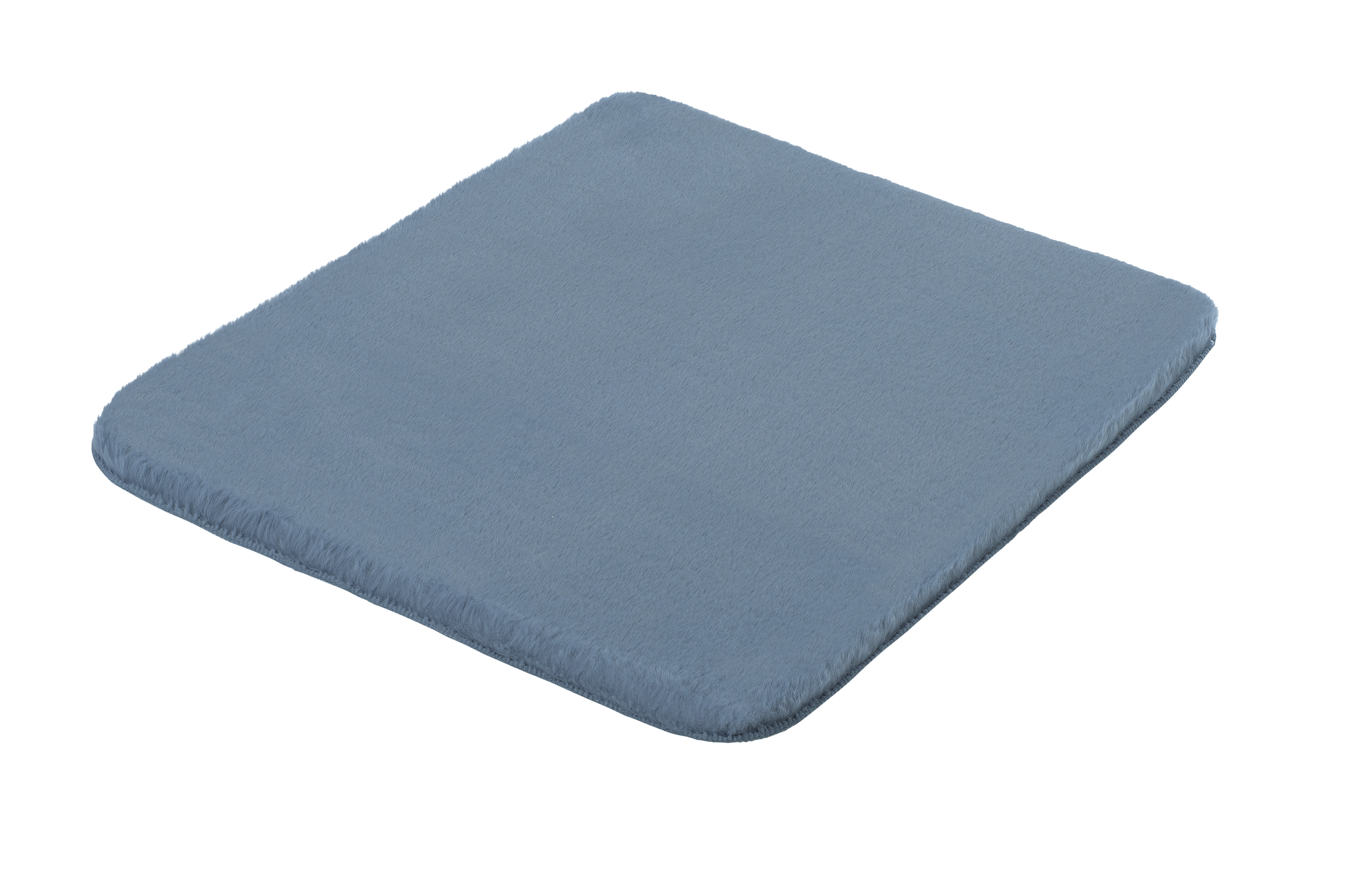 Weiche, blaue Badematte mit flauschiger Oberfläche, ideal für ein gemütliches Badezimmerambiente.