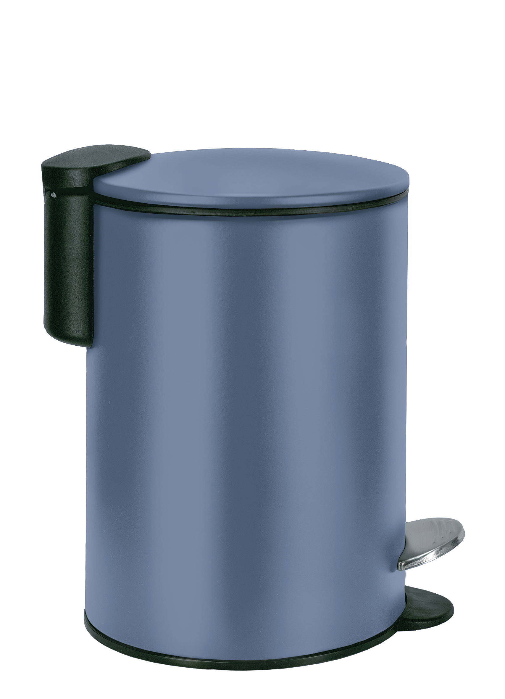 Kosmetikeimer SILENCE Mare 3 Liter Moderner, runder Treteimer in Blau mit schwarzem Deckel und Pedal, ideal für Badezimmer oder Küche.