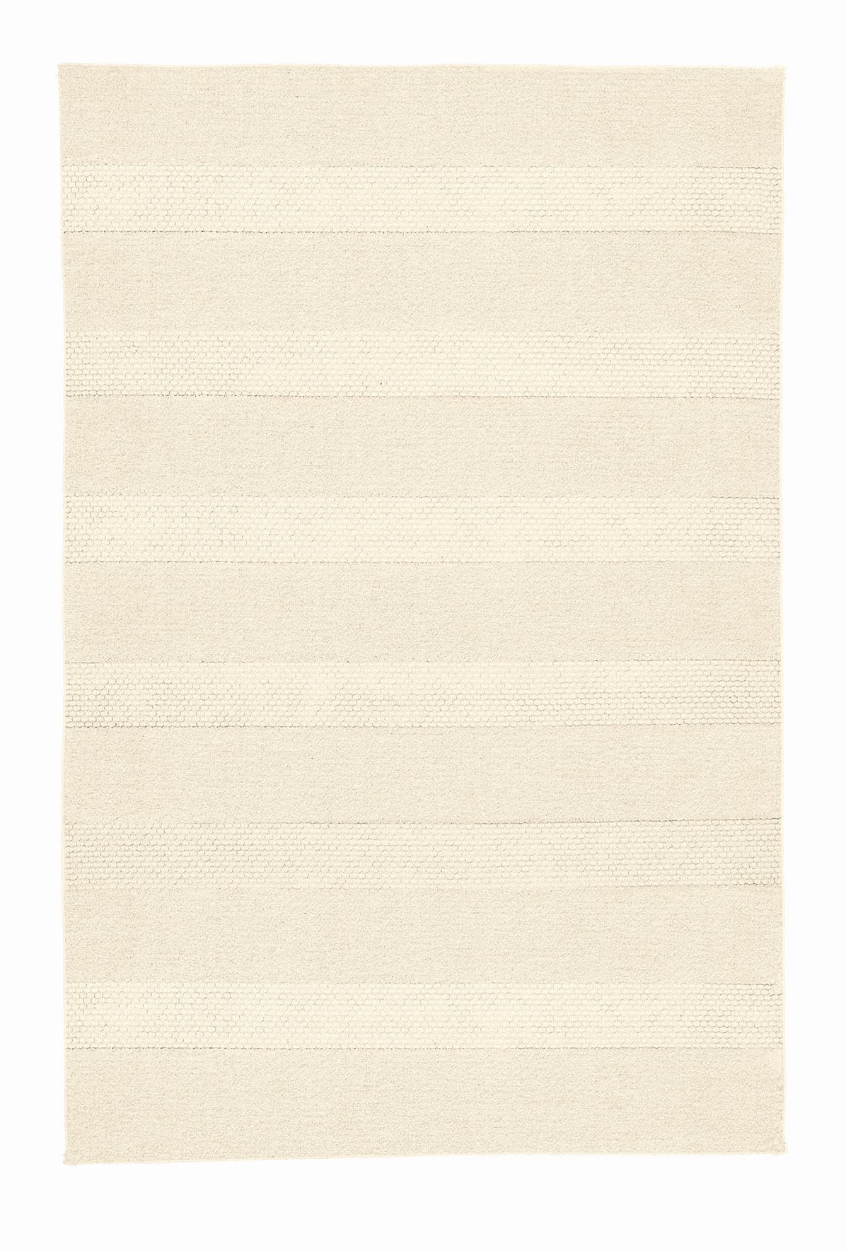 Beiger Teppich mit dezentem Streifenmuster, ideal für eine schlichte und elegante Raumgestaltung.