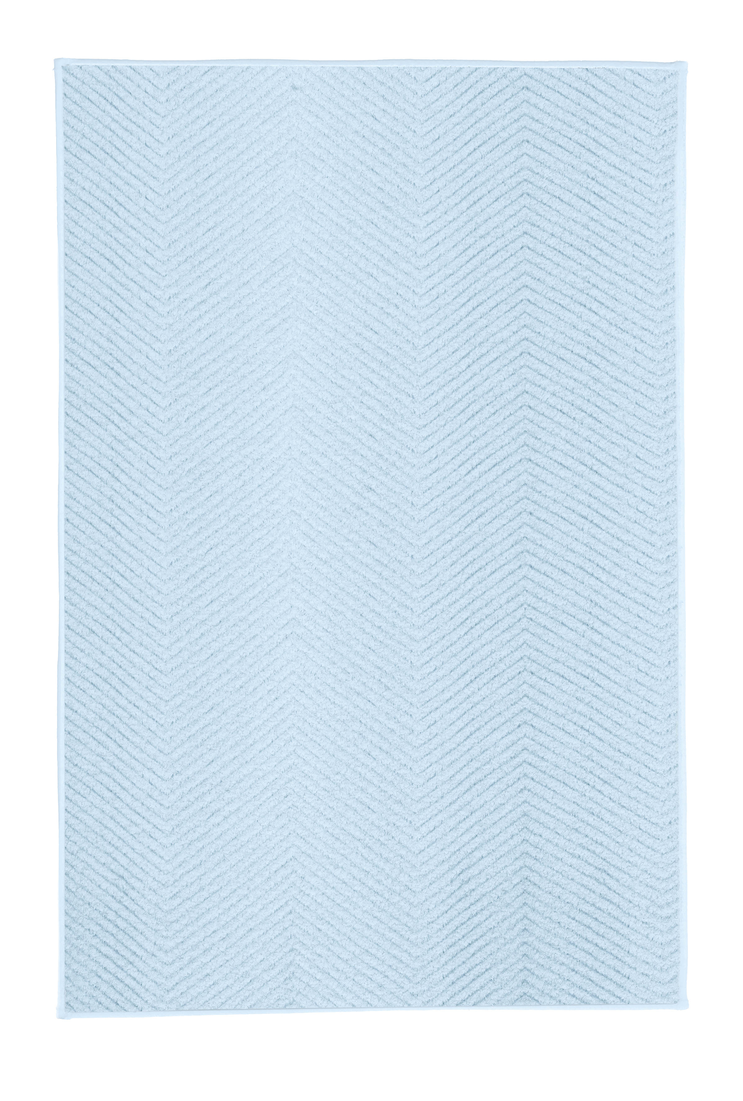 Badteppich ZIGZAG Hellblau 60 x 90 cm Hellblauer Badteppich mit Chevron-Muster, weich und rutschfest, ideal für Badezimmer und Wellnessbereiche.