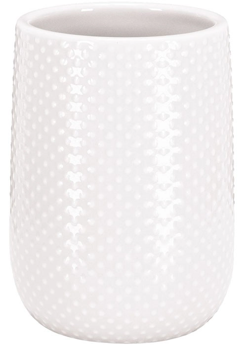 4004478323575 Weißer Zahnputzbecher aus Keramik mit feiner Punktstruktur. Elegantes, modernes Design für stilvolle Badezimmer.