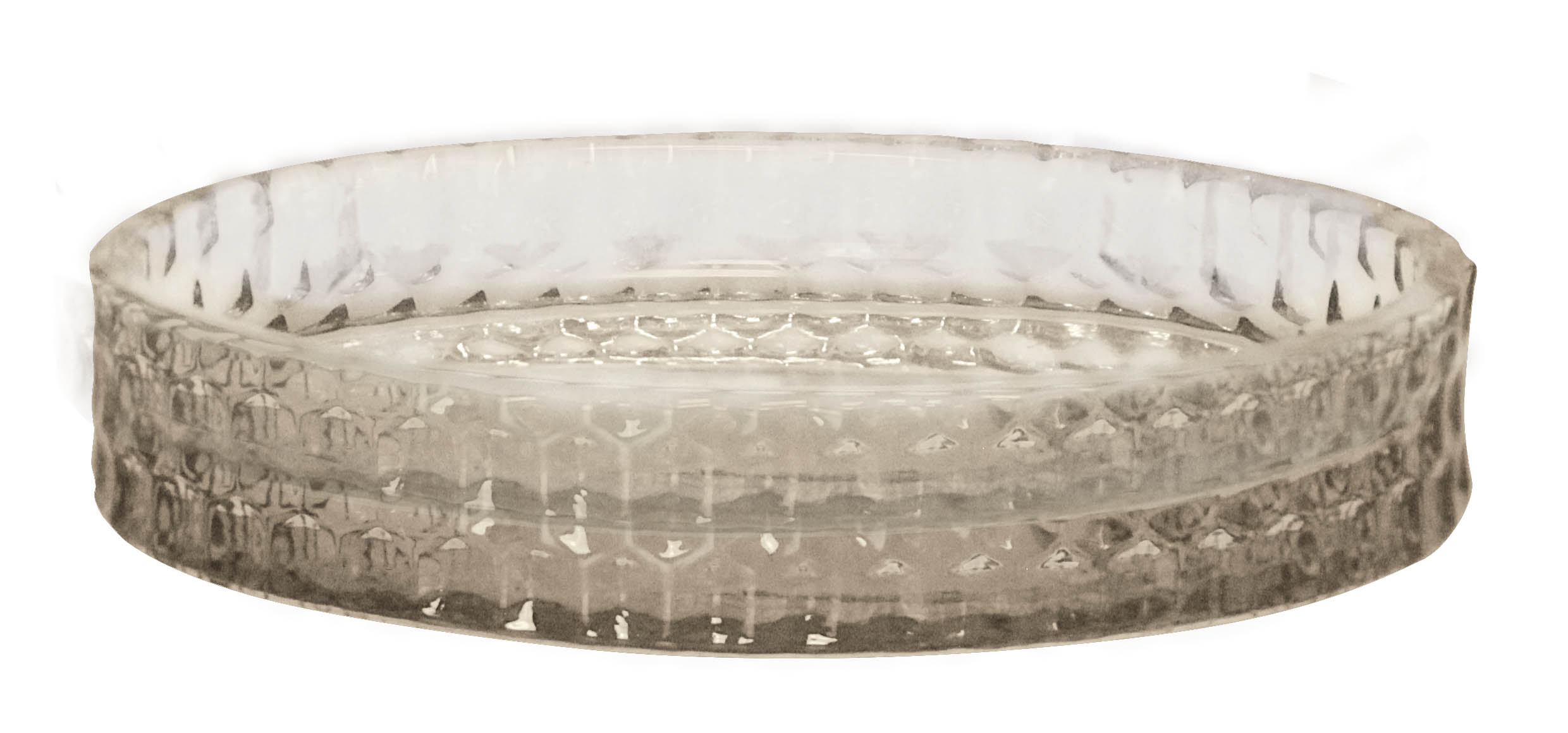 Runde, transparente Seifenschale mit strukturierter Oberfläche, ideal für stilvolle Badezimmer.
