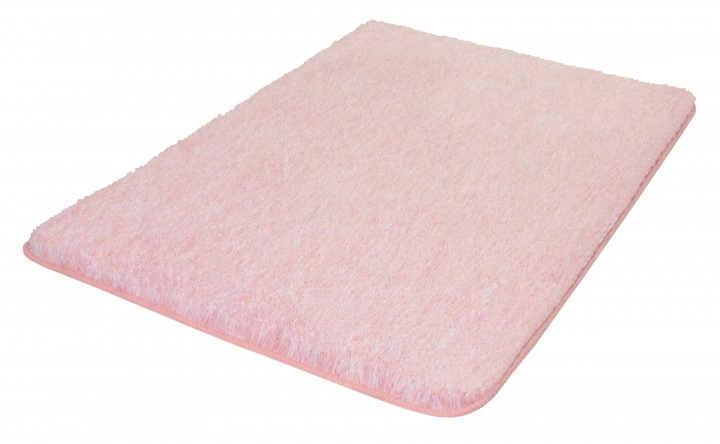 Weicher, rosafarbener Badteppich mit flauschiger Oberfläche und rutschfester Unterseite, ideal für ein gemütliches Badezimmer.