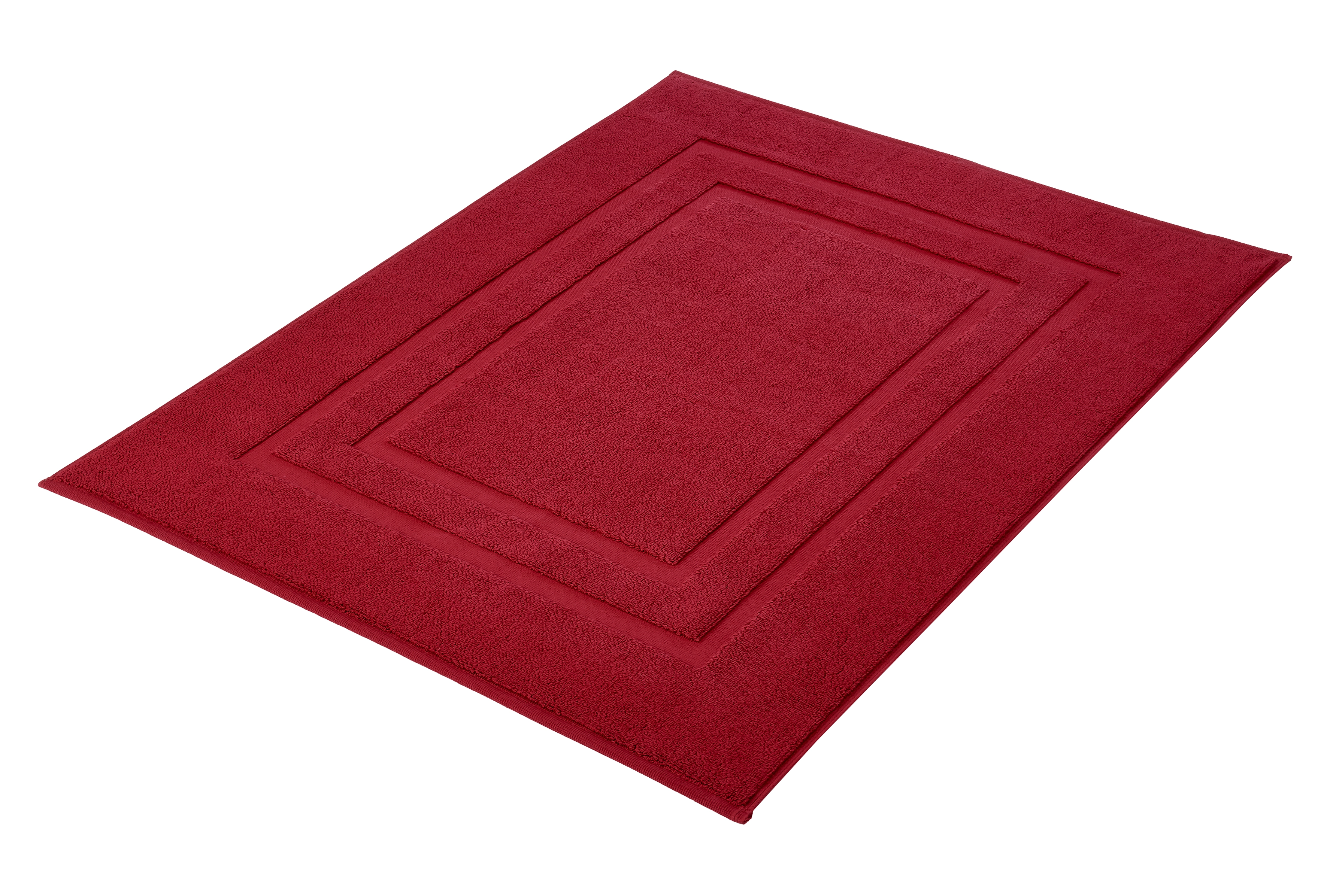 Roter rechteckiger Badteppich mit schlichtem, elegantem Design und weicher Oberfläche. Perfekt für jedes Badezimmer.