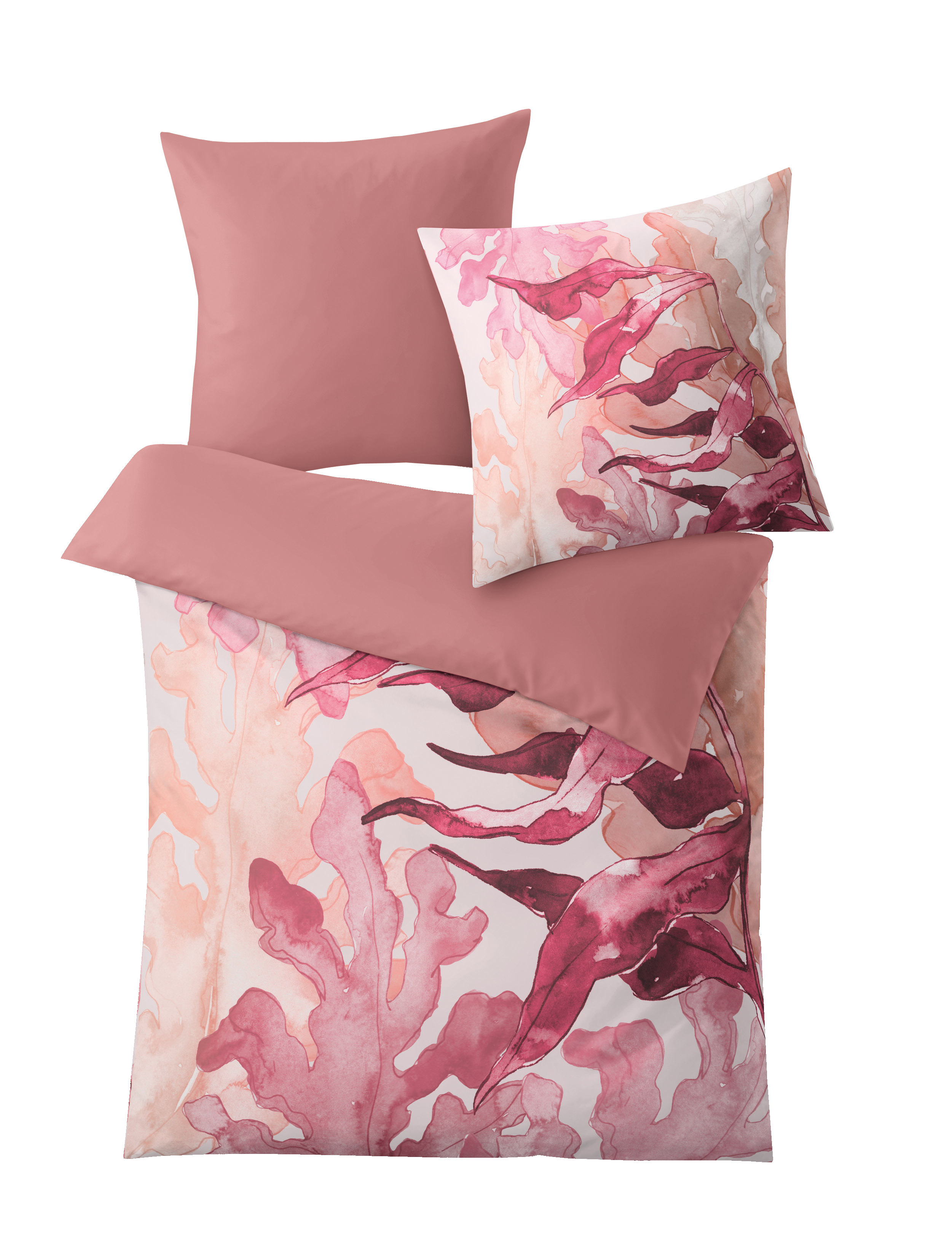 Bettwäsche-Set in Rosa und Weiß mit floralem Muster.
