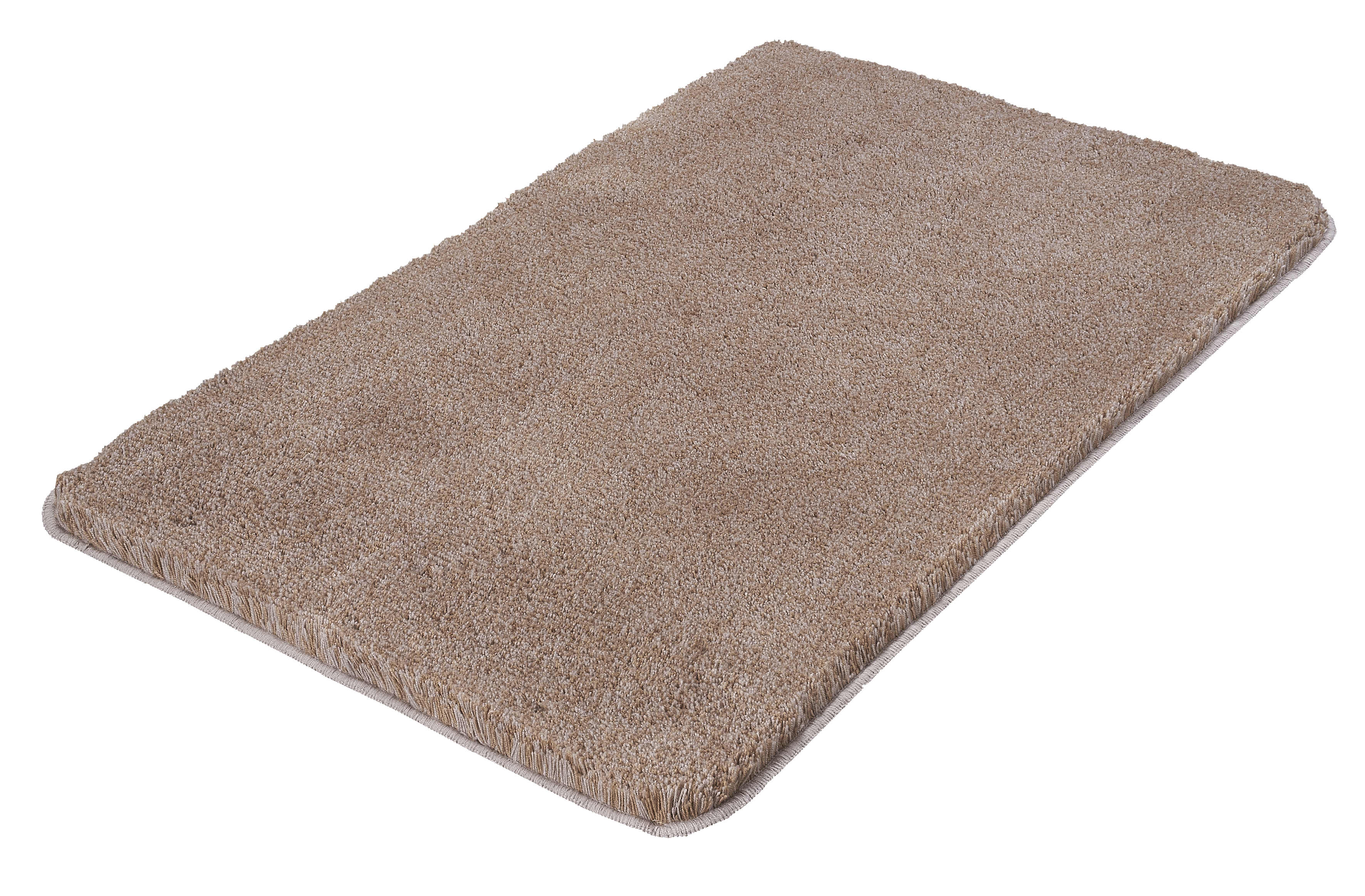 Weiche, beige Badematte mit rutschfester Unterseite. Ideal für Badezimmer. Rechteckige Form, flauschige Textur für Komfort und Stil.