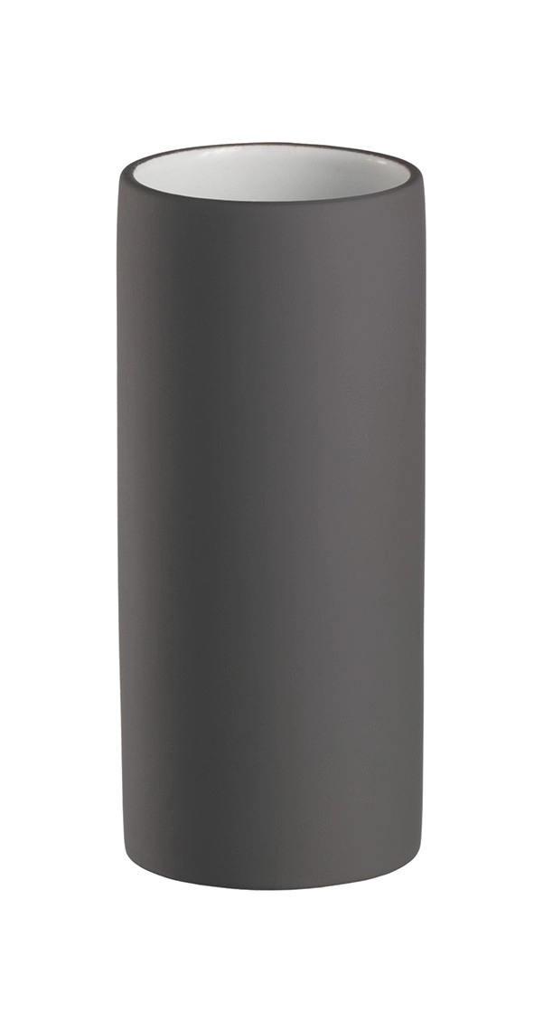 4004478201705 Eleganter, zylindrischer Zahnputzbecher in mattem Dunkelgrau mit weißem Innenbereich. Modernes Design, ideal für jedes Badezimmer.