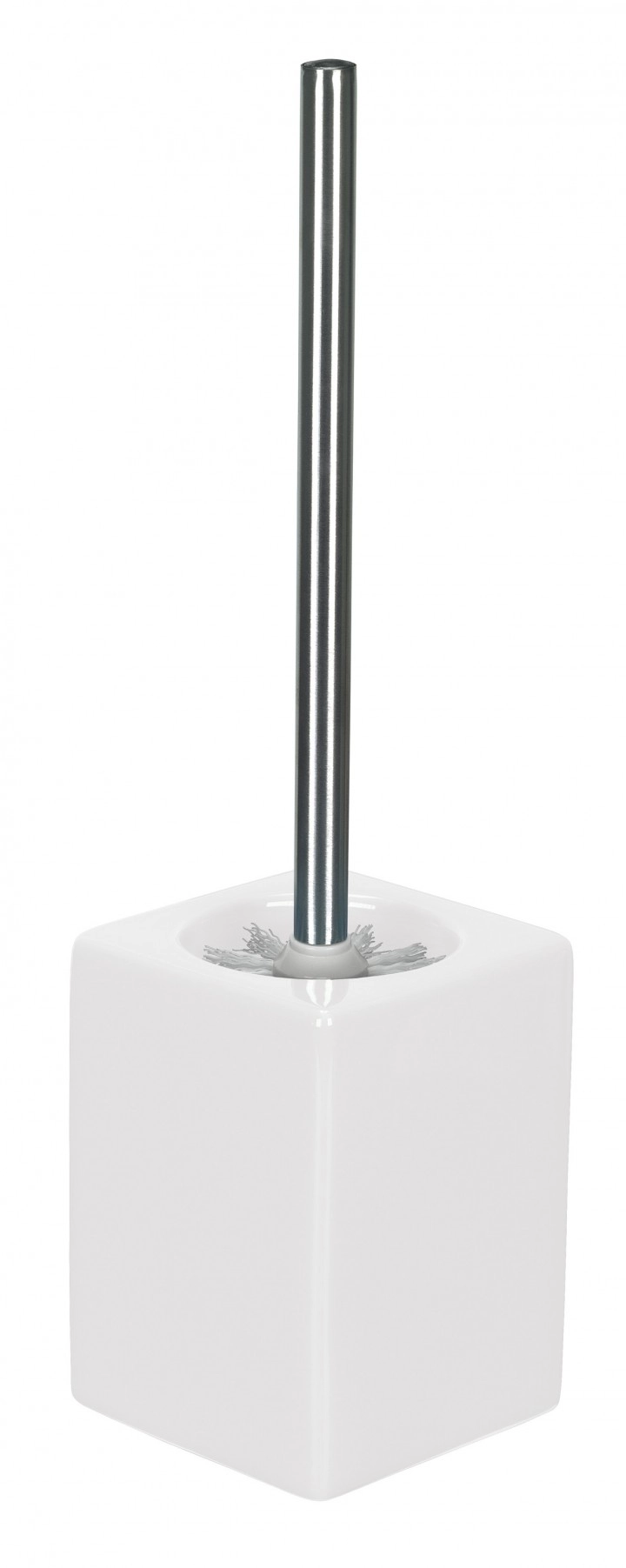 4004478158238 Moderner Toilettenbürstenhalter in Weiß mit glänzendem Edelstahlgriff, minimalistisches Design, ideal für stilvolle Badezimmer.